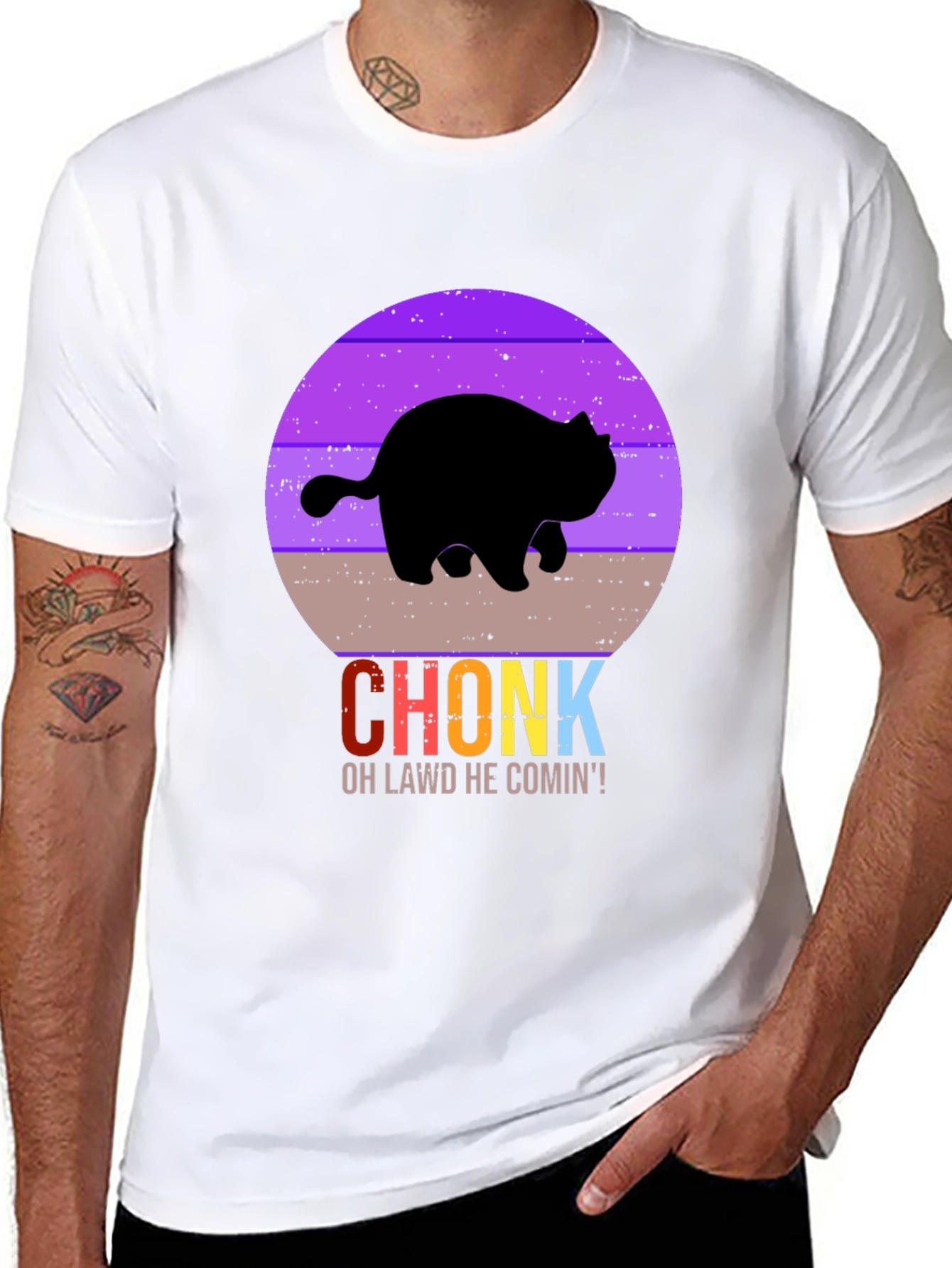 Black Chonk Cat T-Shirt - Oh Lawd He Comin'! view 8