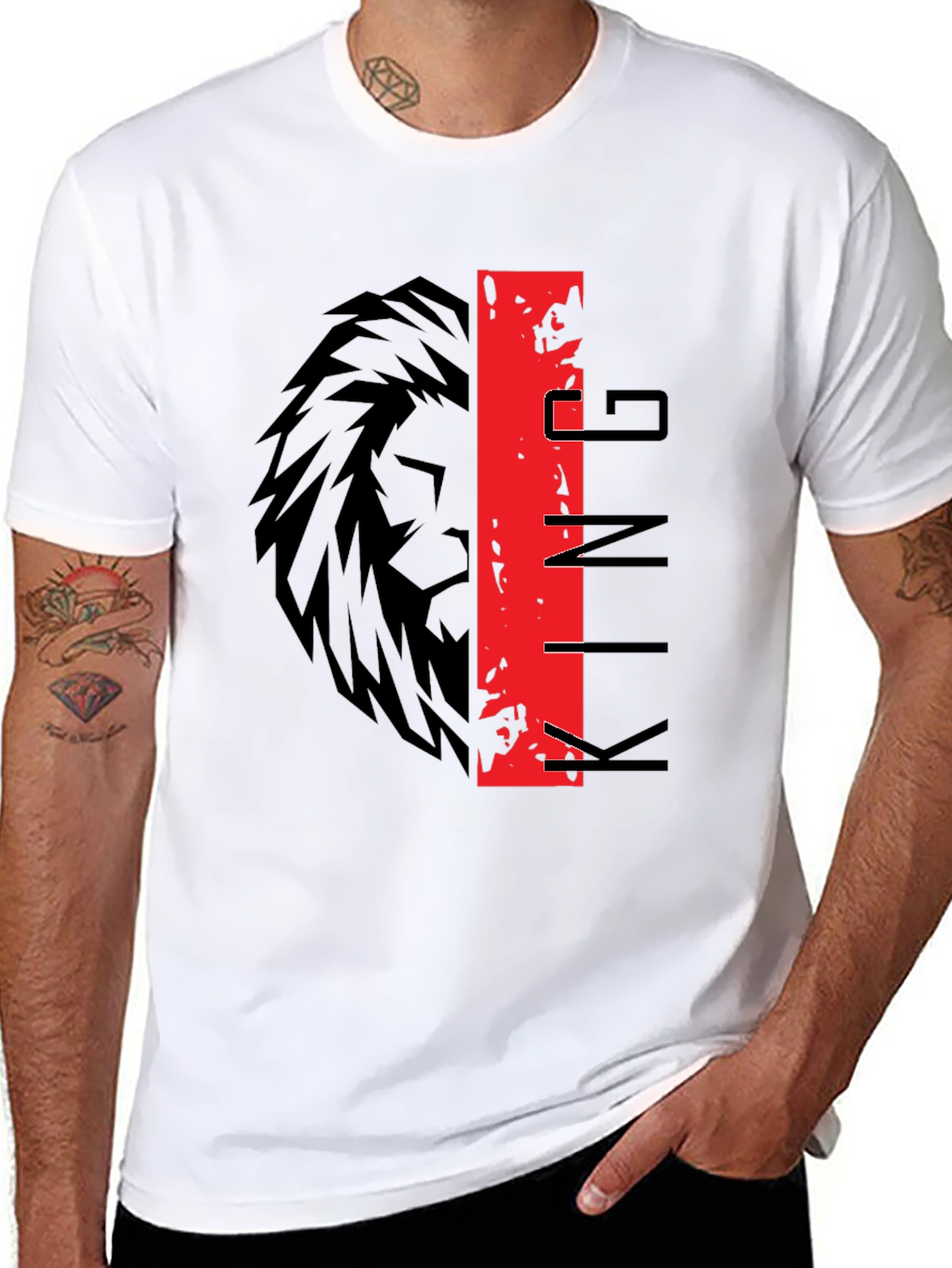Black King Lion Graphic Print Black T-Shirt view 8