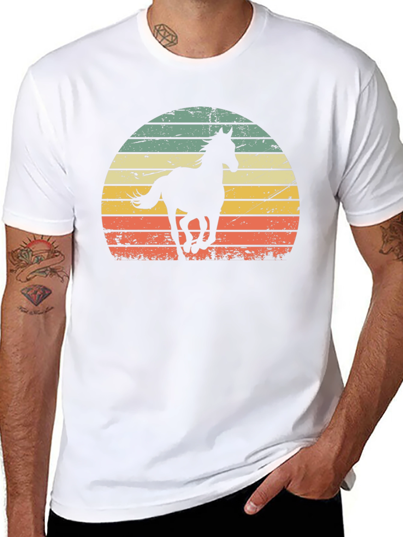 Black Retro Horse Sunset Graphic Tee view 8