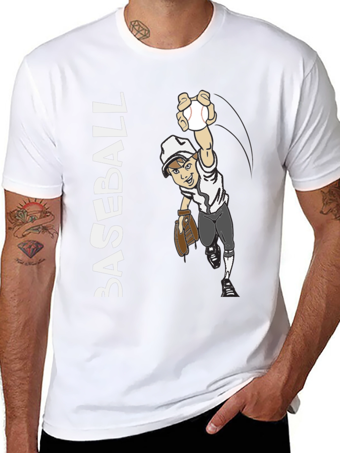 Black Cartoon Baseball Player Graphic Tee - Black Cotton Blend view 8