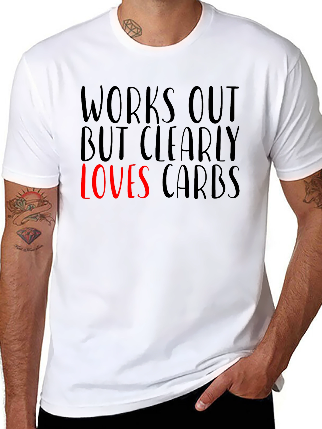 Black Funny Works Out Loves Carbs Graphic T-Shirt view 8