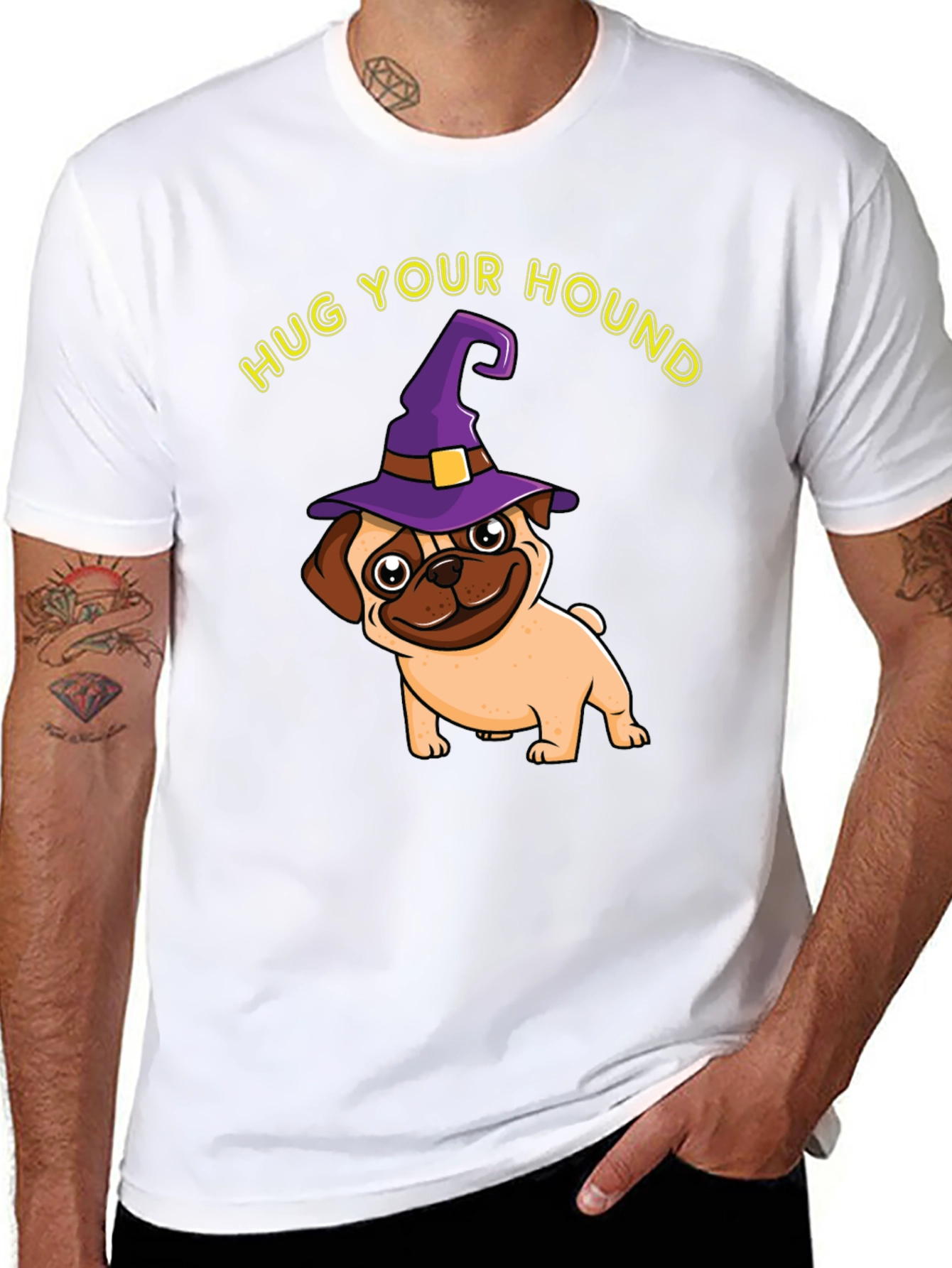 Black Hug Your Hound Pug Halloween T-Shirt view 8