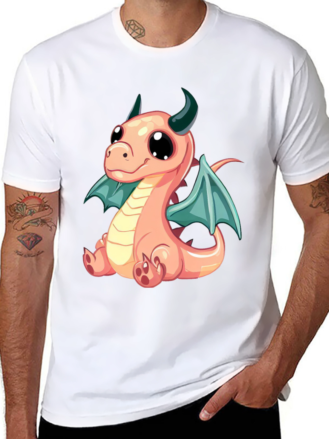 Black Cute Cartoon Dragon Graphic Tee - Black view 8