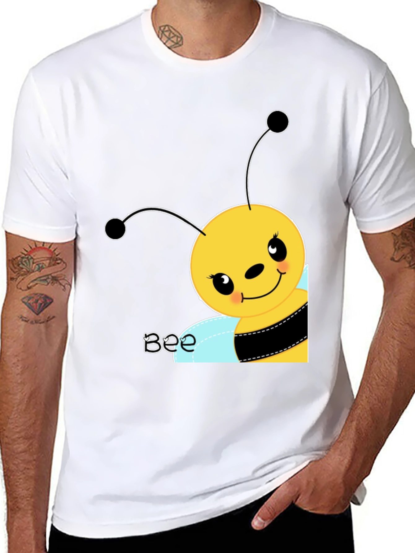 Black Cute Cartoon Bee Graphic Tee view 8