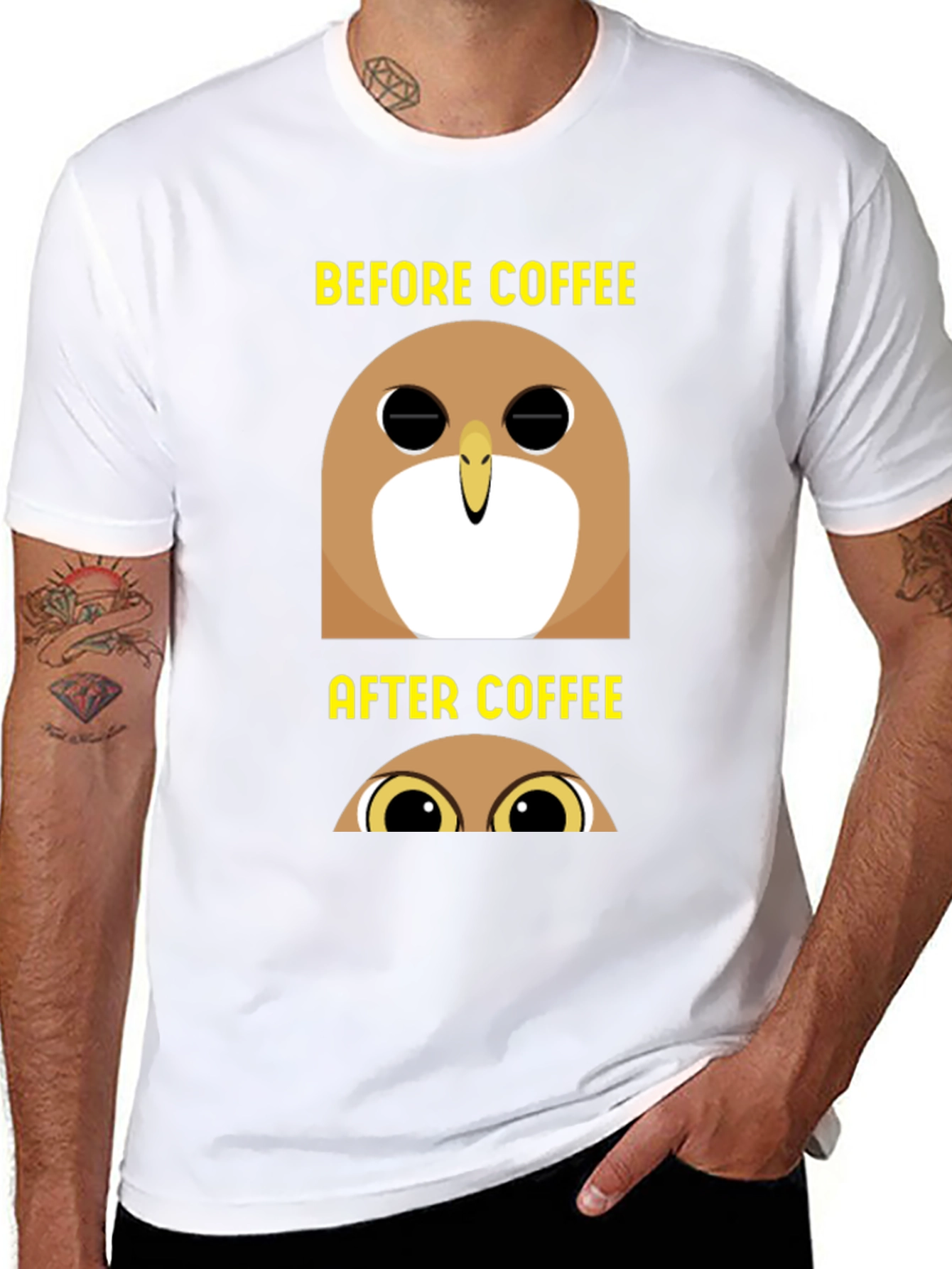 Black Before & After Coffee Owl T-Shirt - Black view 8