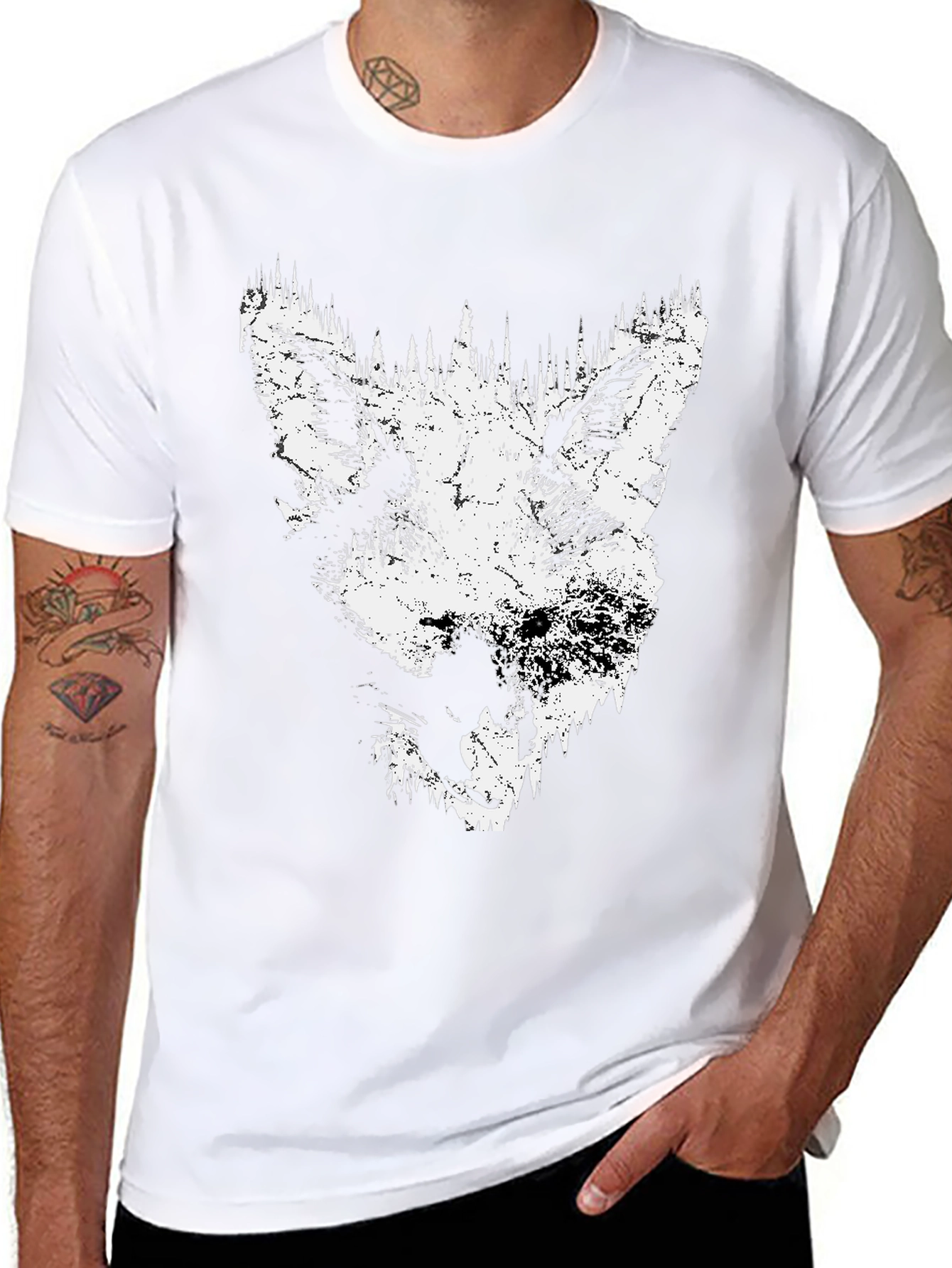 Black Wolf Graphic Print Black T-Shirt view 8
