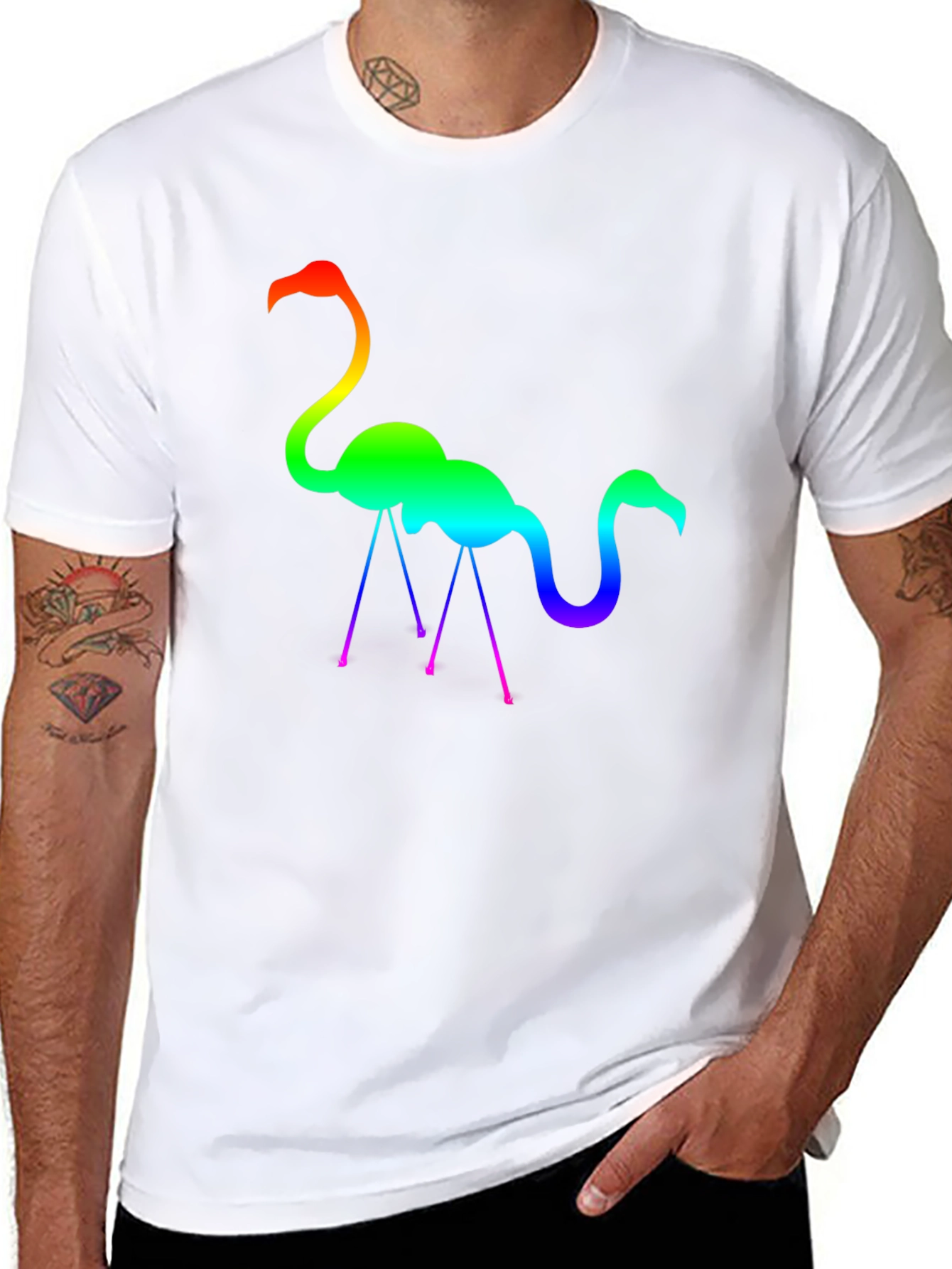 Black Rainbow Flamingo Graphic Tee - Stylish Cotton T-Shirt view 8