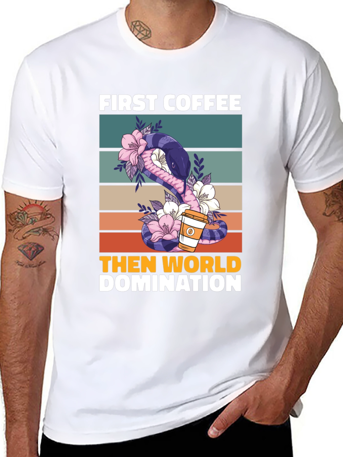 Black First Coffee Then World Domination T-Shirt view 8