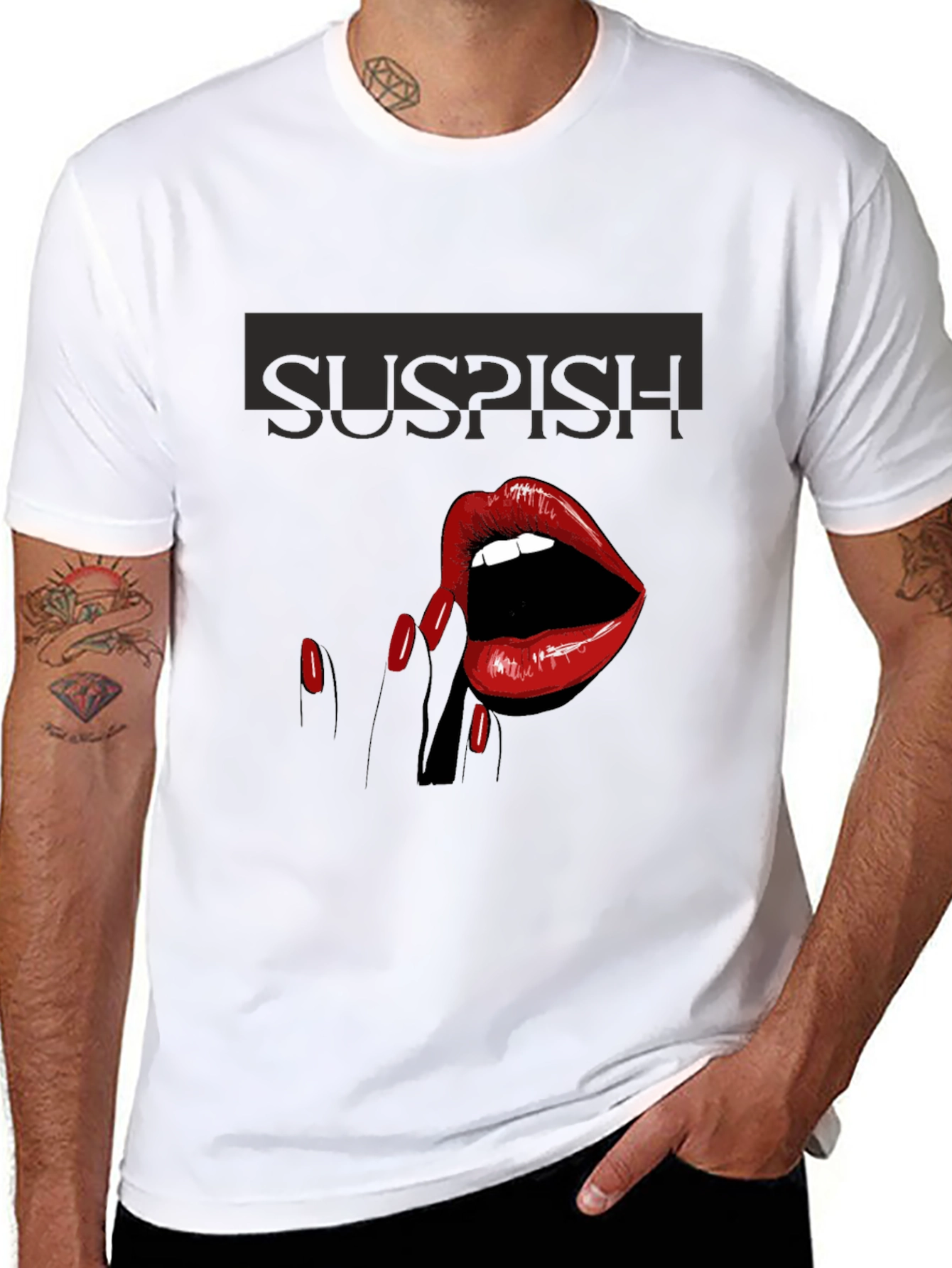 Black Suspish Lips Graphic Tee - Black Cotton T-Shirt view 8