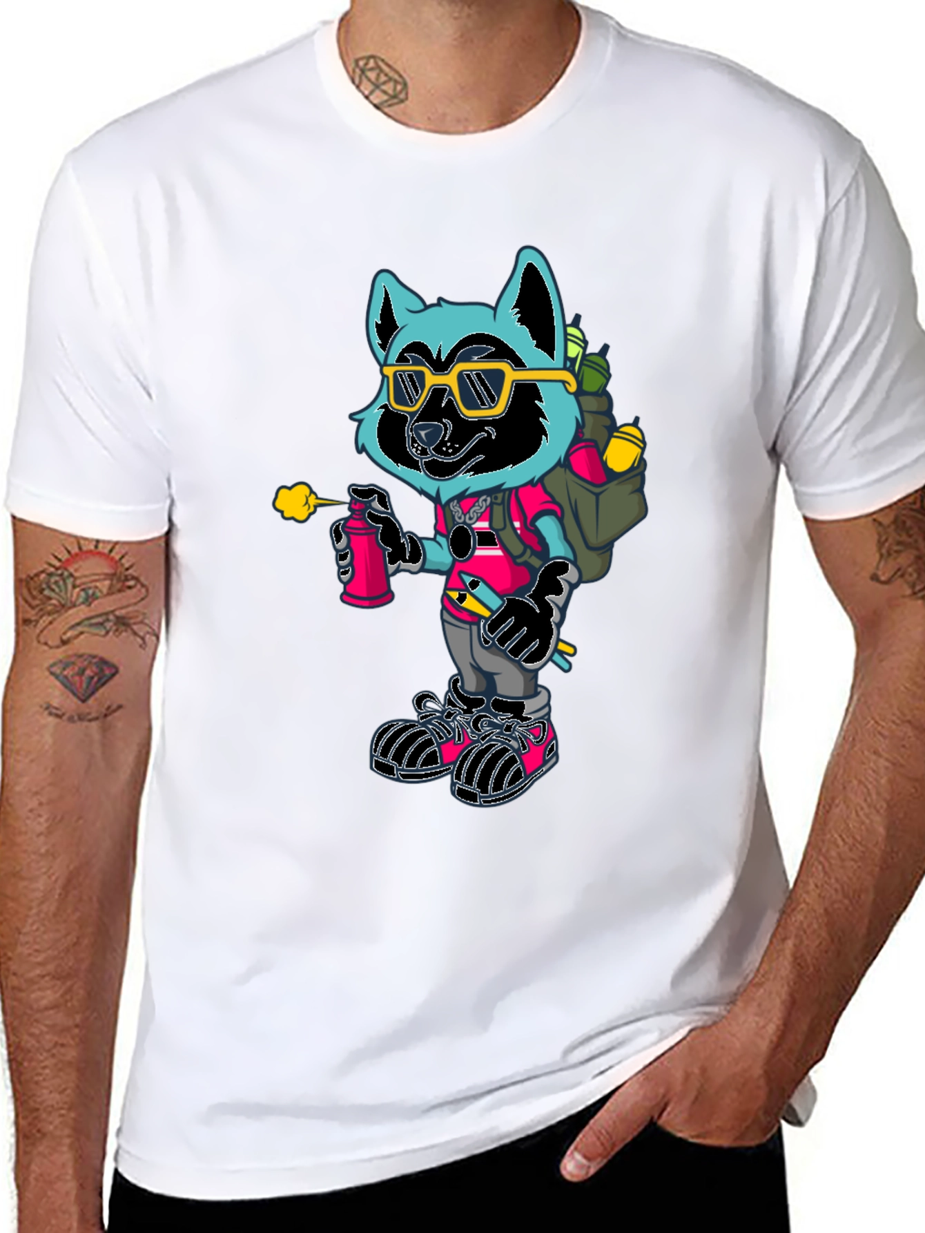 Black Cool Raccoon Graphic Tee view 8