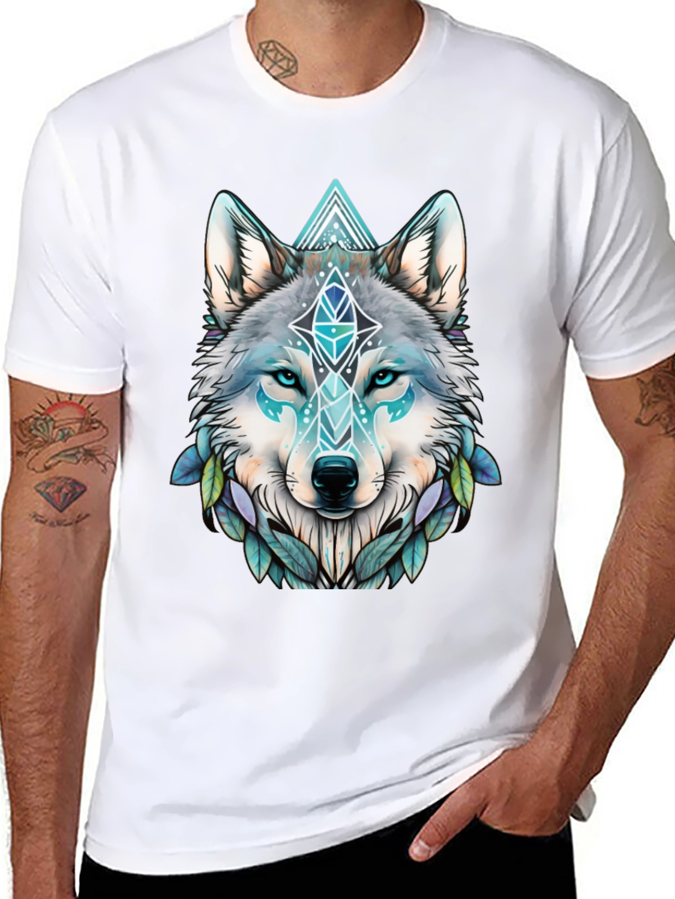 Black Wolf Graphic Tee - Geometric Design view 8