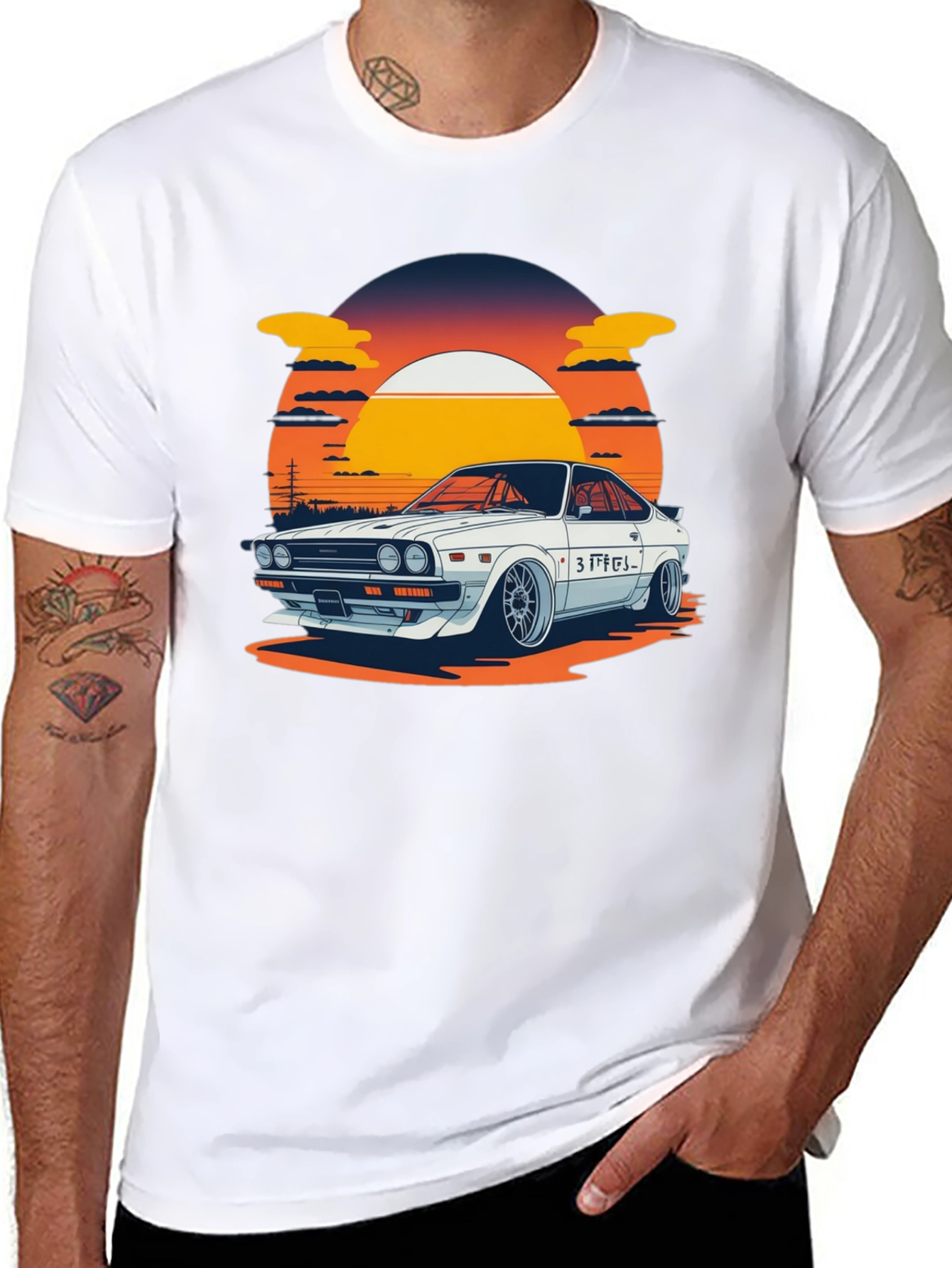 Black Retro Car Graphic Tee - Sunset Style view 8