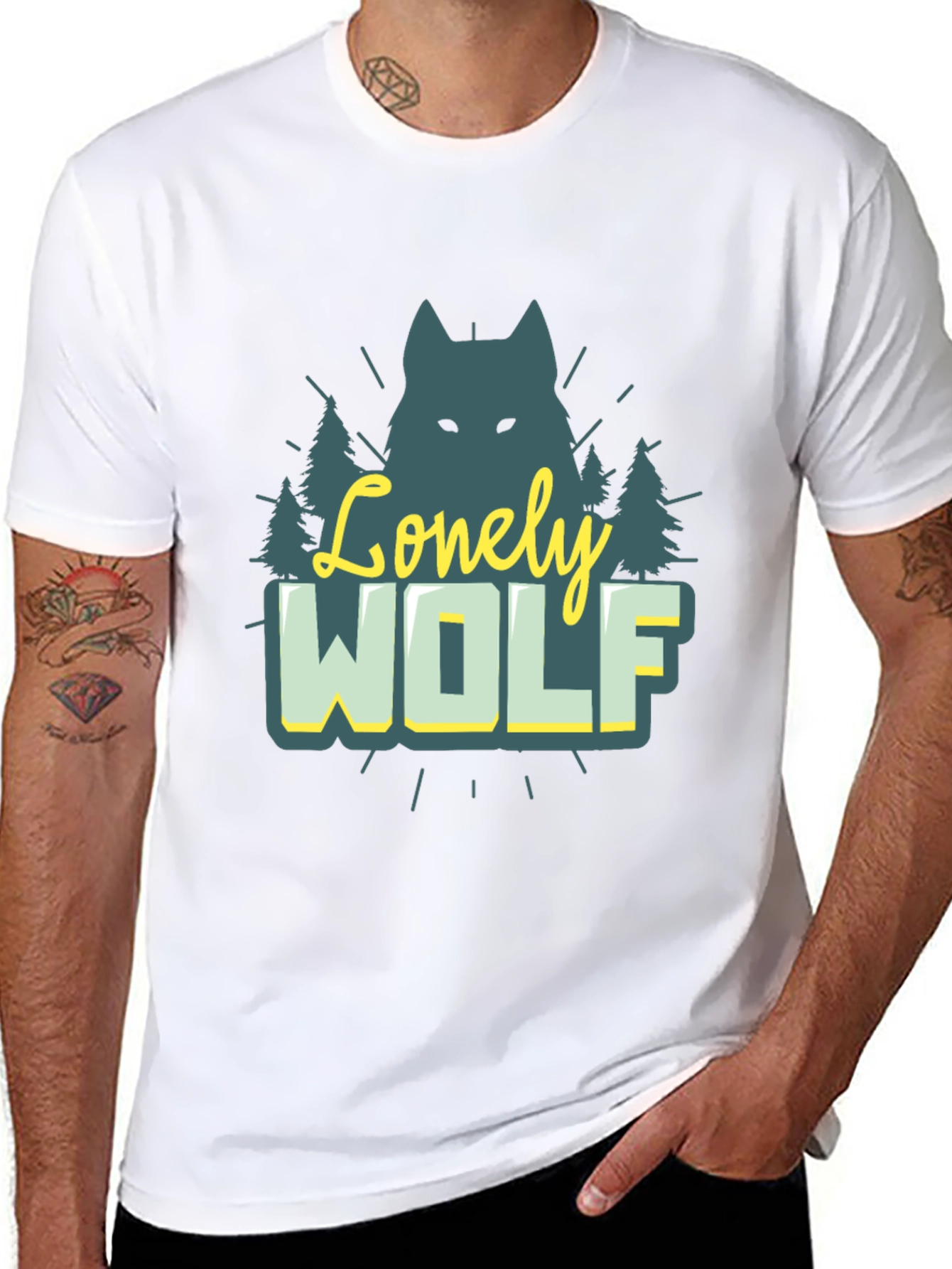 Black Lonely Wolf Graphic Tee - Nature Inspired Black T-Shirt view 8