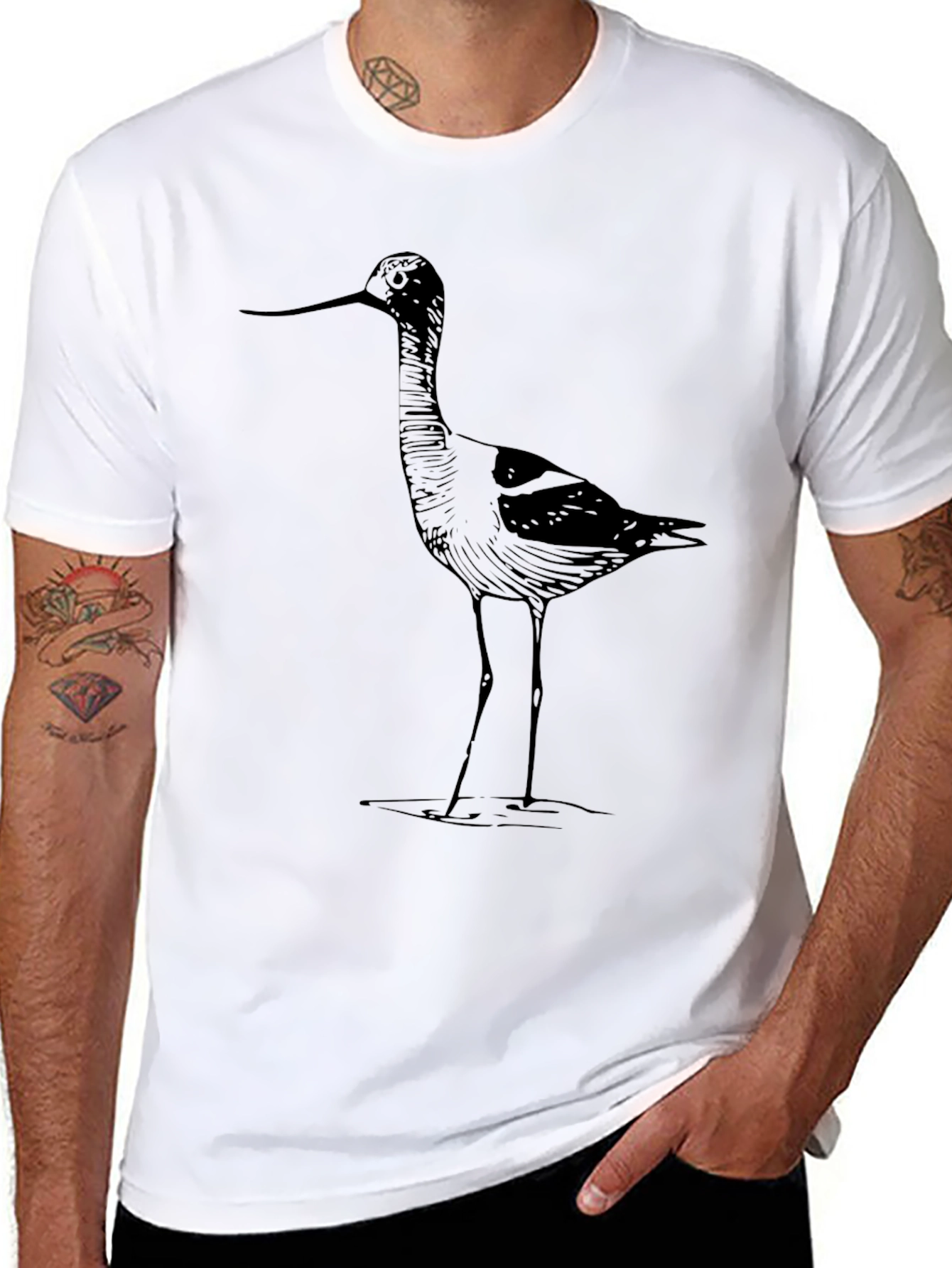 Black Men's Black T-Shirt with Bird Design view 8