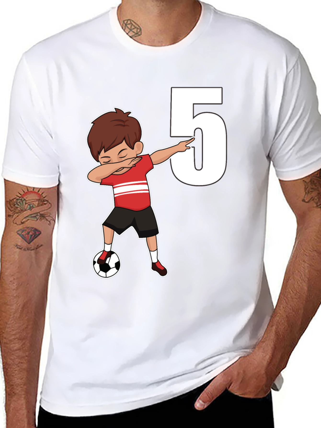 Black Kids 5th Birthday Soccer Dab T-Shirt view 8