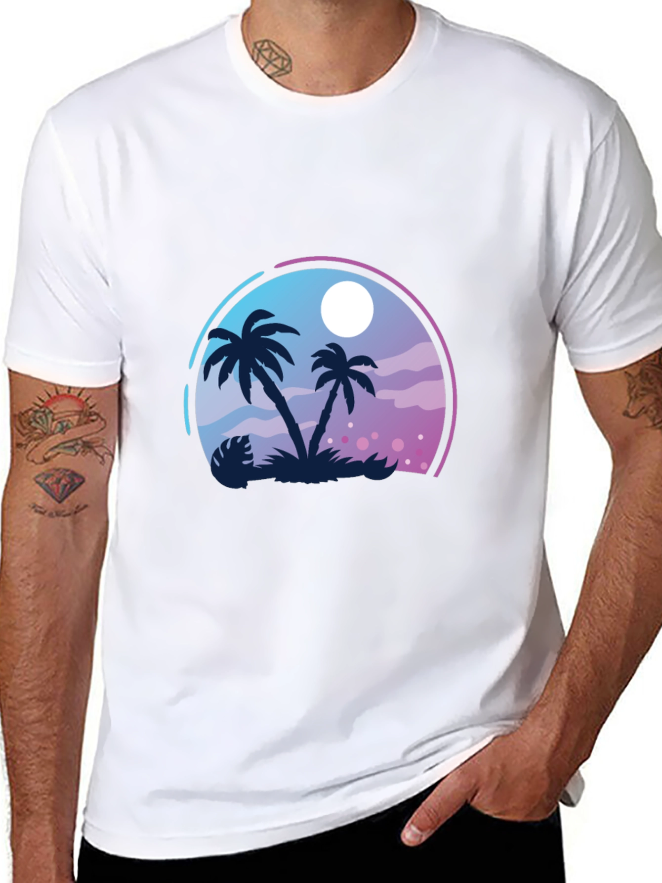 Black Tropical Palm Tree Graphic Black T-Shirt view 8