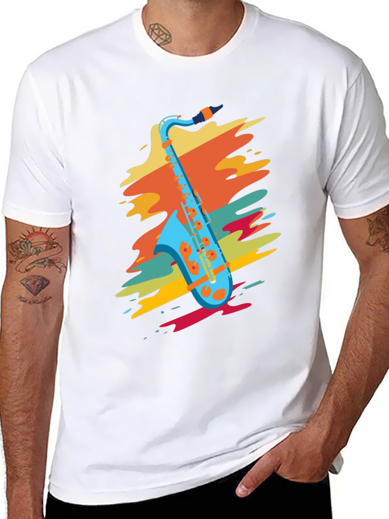 Black Stylish Saxophone Graphic T-Shirt view 8