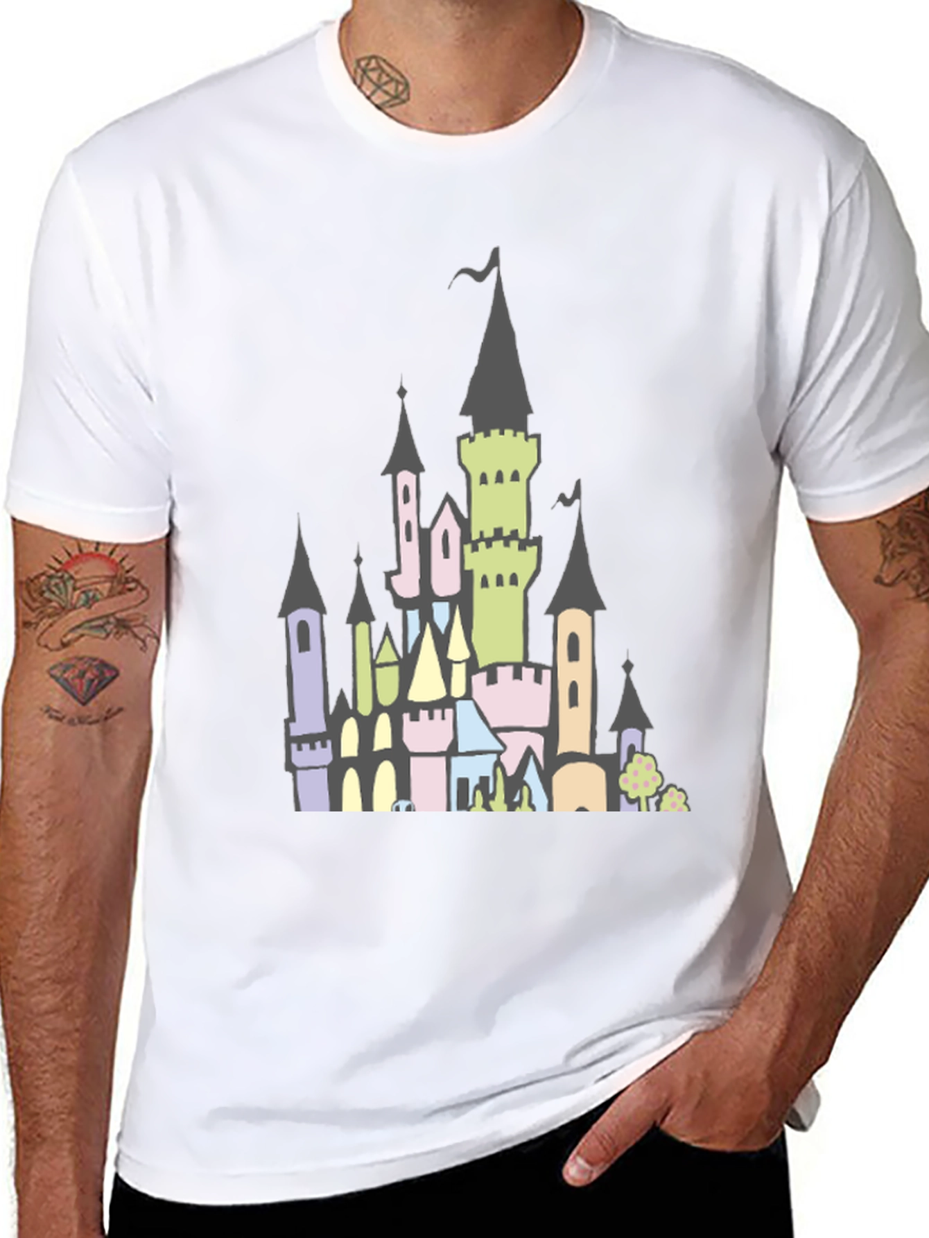 Black Fantasy Castle Graphic Tee - Black Cotton Shirt view 8