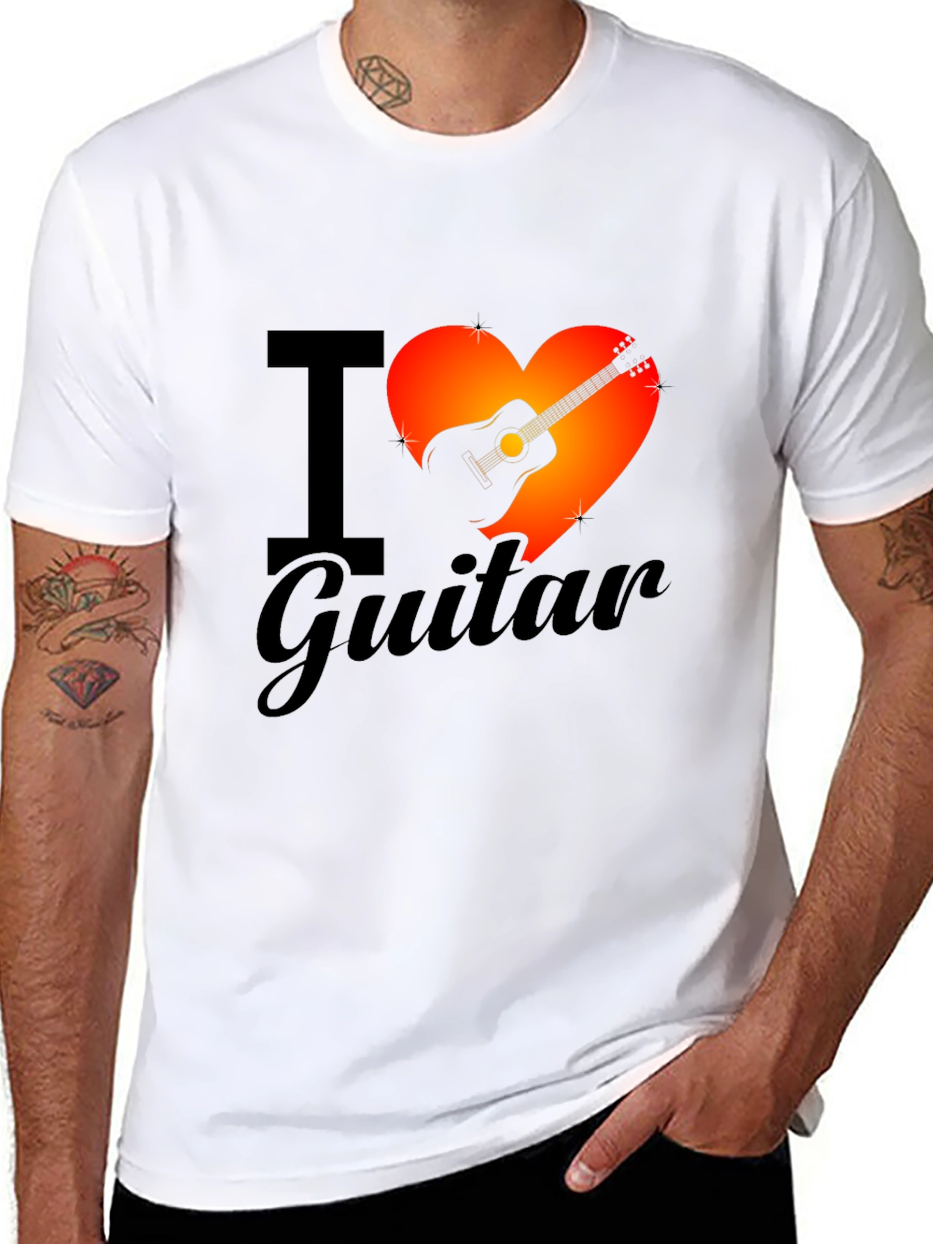 Black I Heart Guitar Graphic Tee - Black Cotton T-Shirt view 8