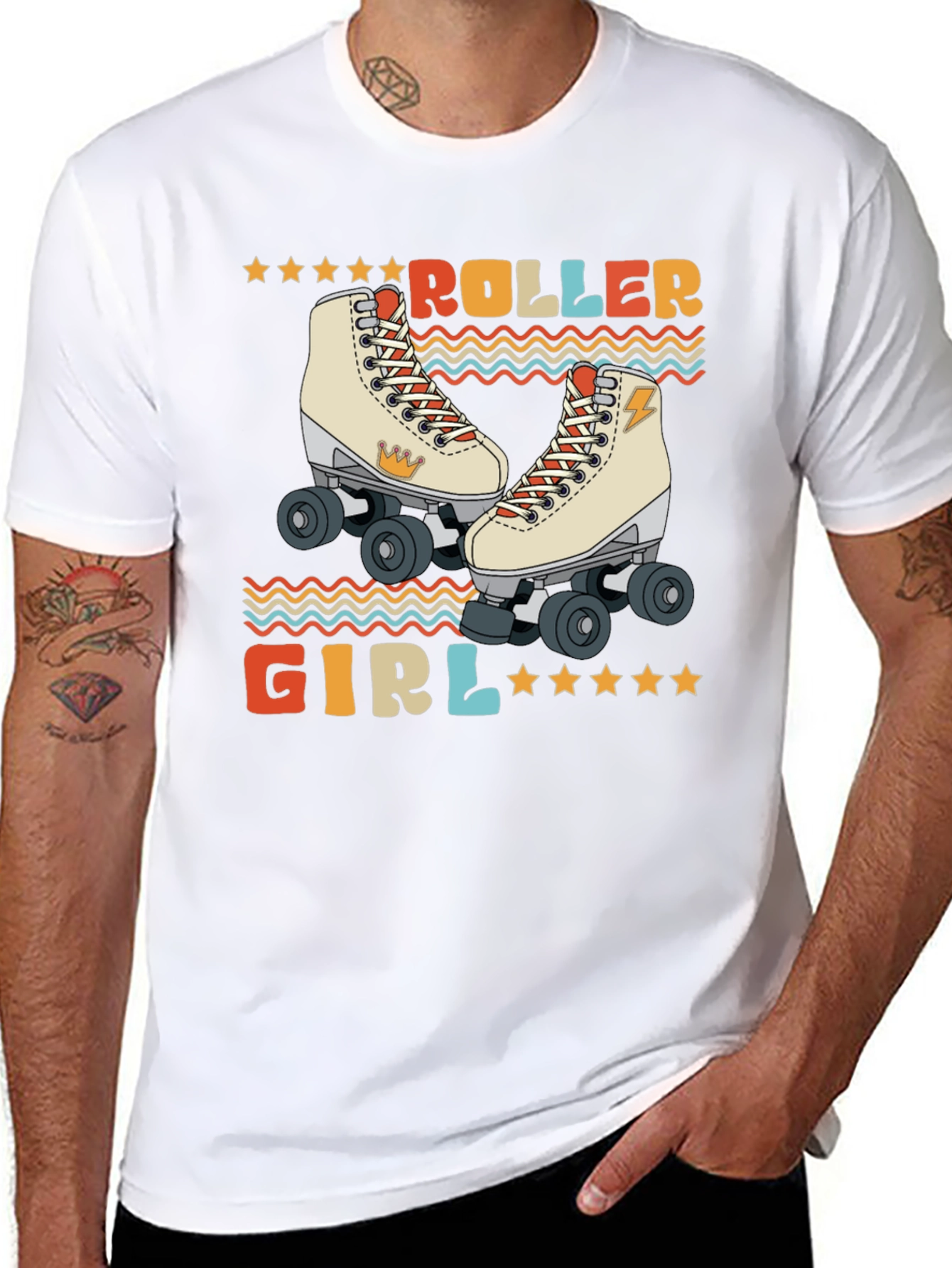 Black Retro Roller Girl T-Shirt - Vintage Style Skate Tee view 8