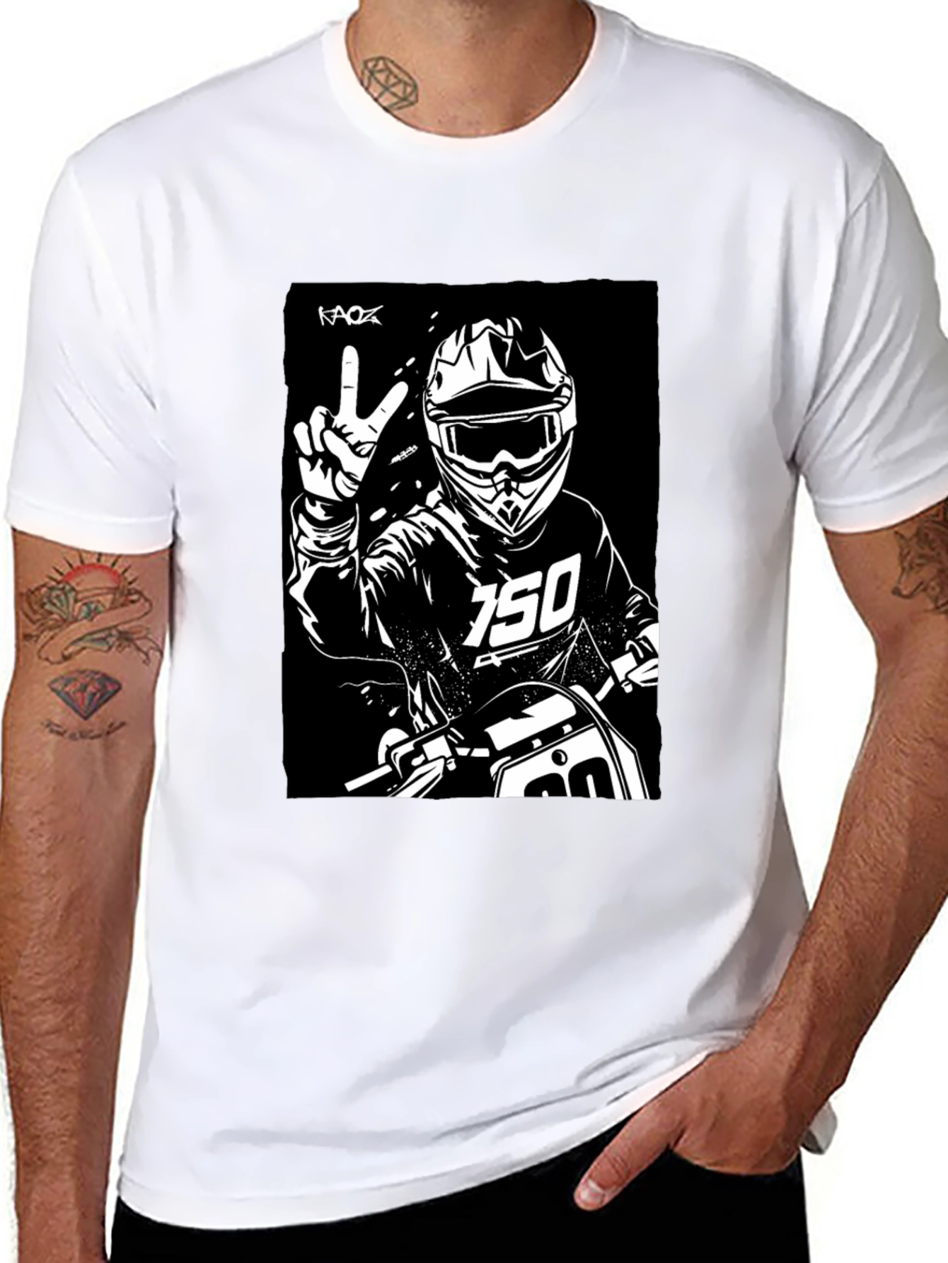 Black Black Motocross Rider Graphic Tee view 8