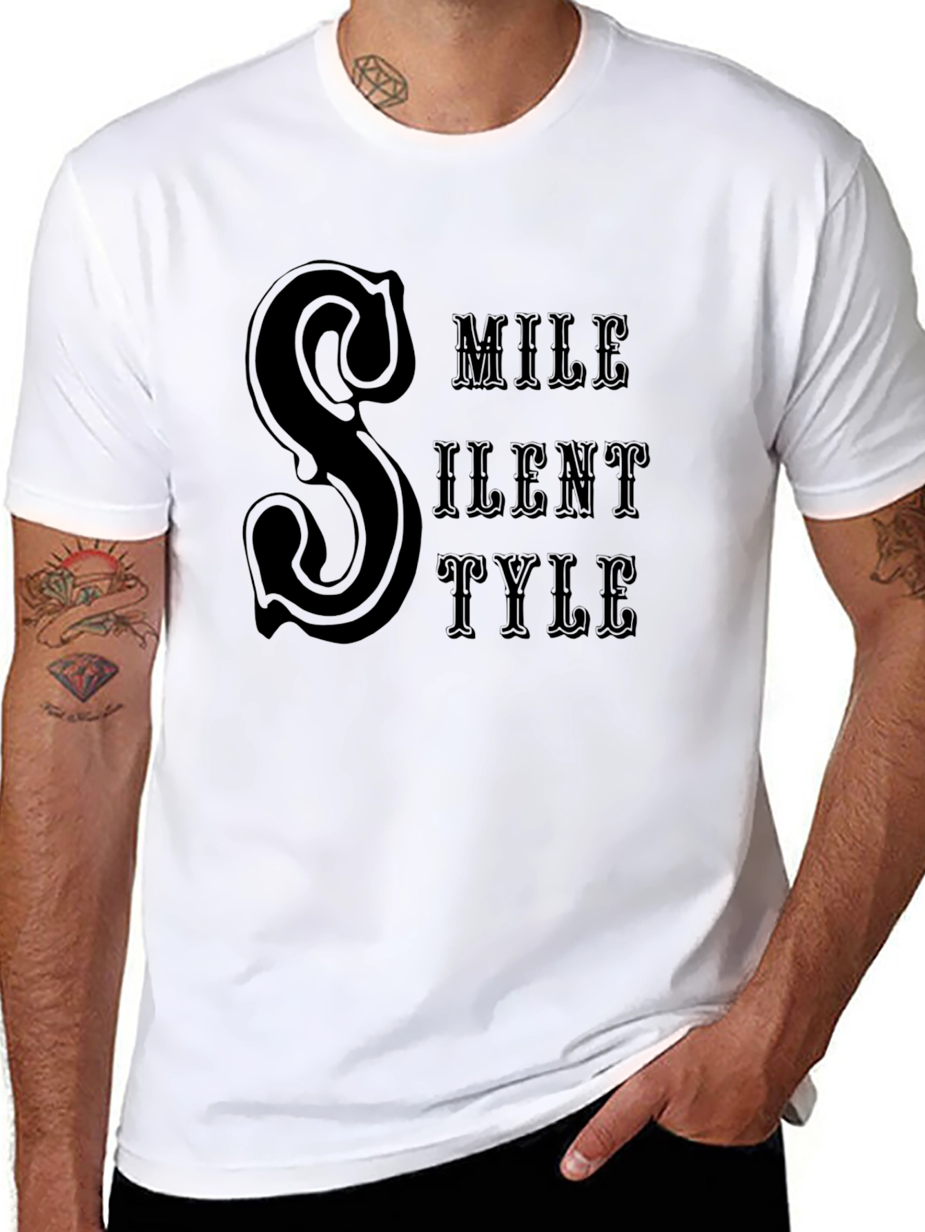 Black Silent Style Black T-Shirt Graphic Print view 8