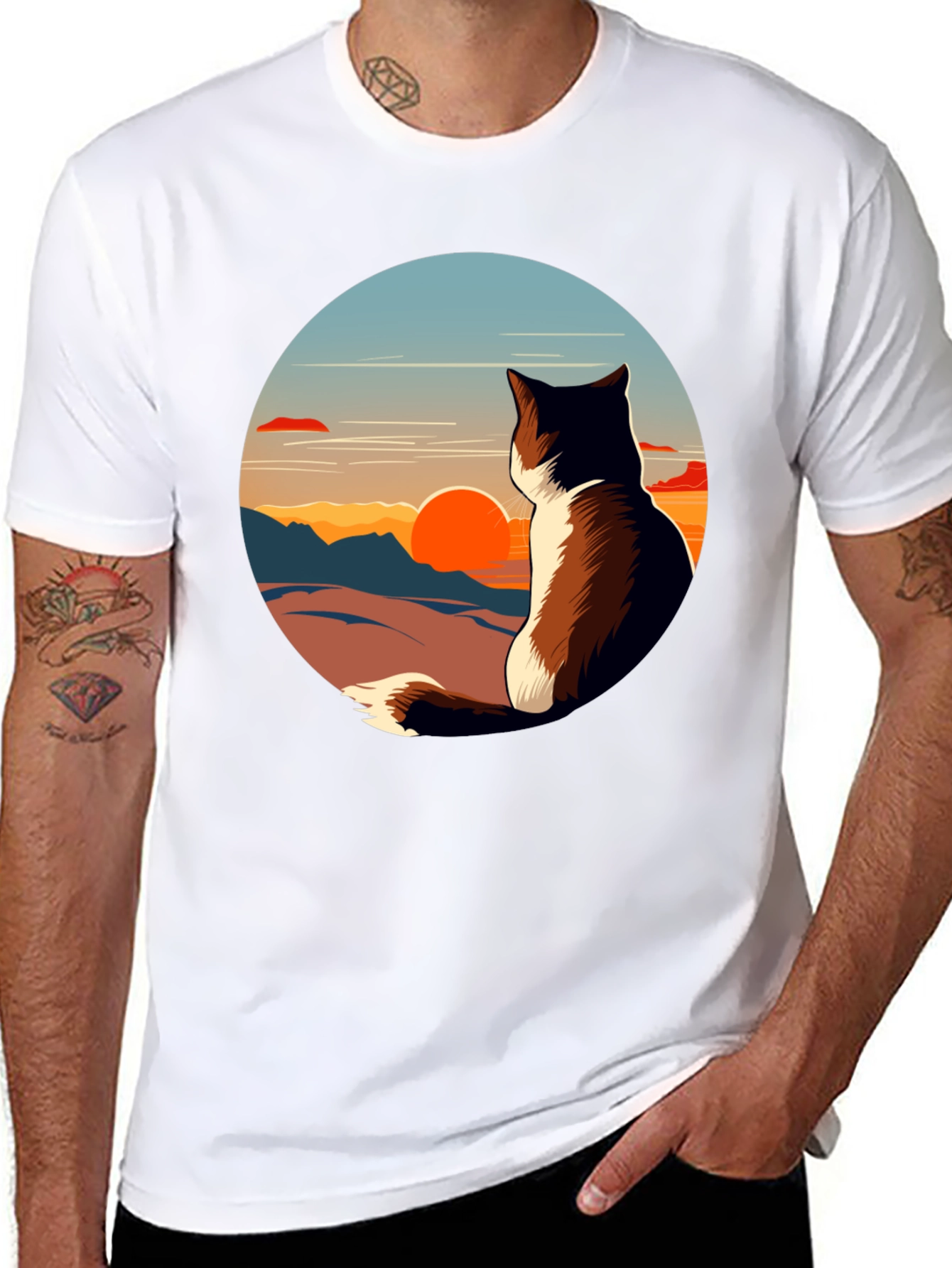 Black Sunset Cat Graphic Tee - Unisex Black T-Shirt view 8