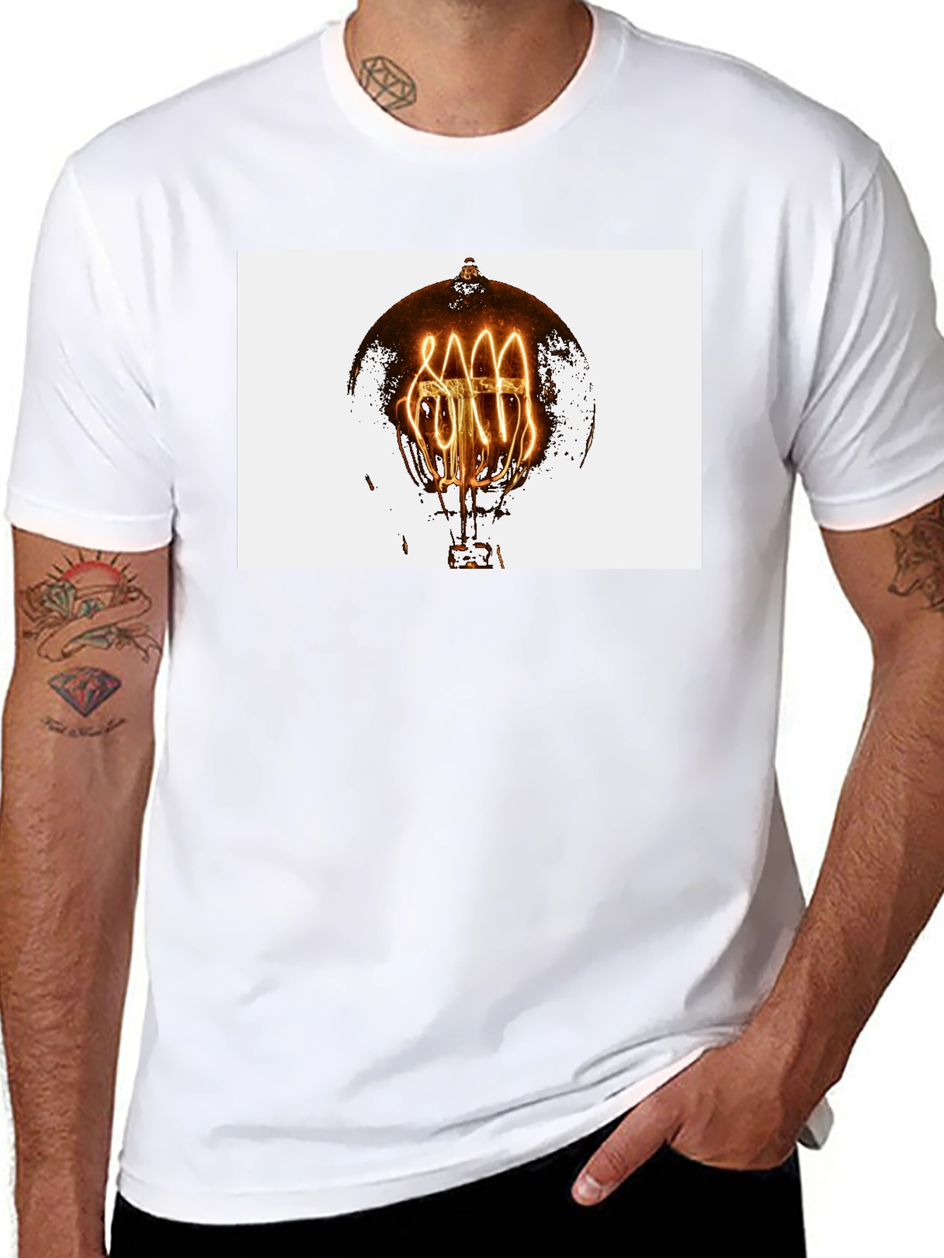 Black Vintage Filament Bulb Graphic Tee - Black Cotton Blend view 8