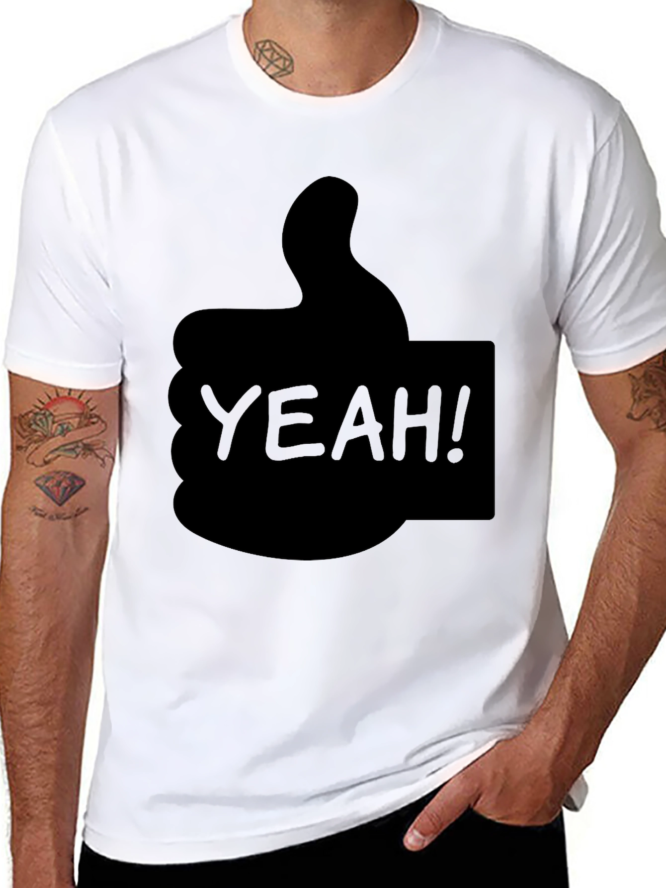 Black Yeah! Thumbs Up Graphic T-Shirt - Cool Casual Tee view 8