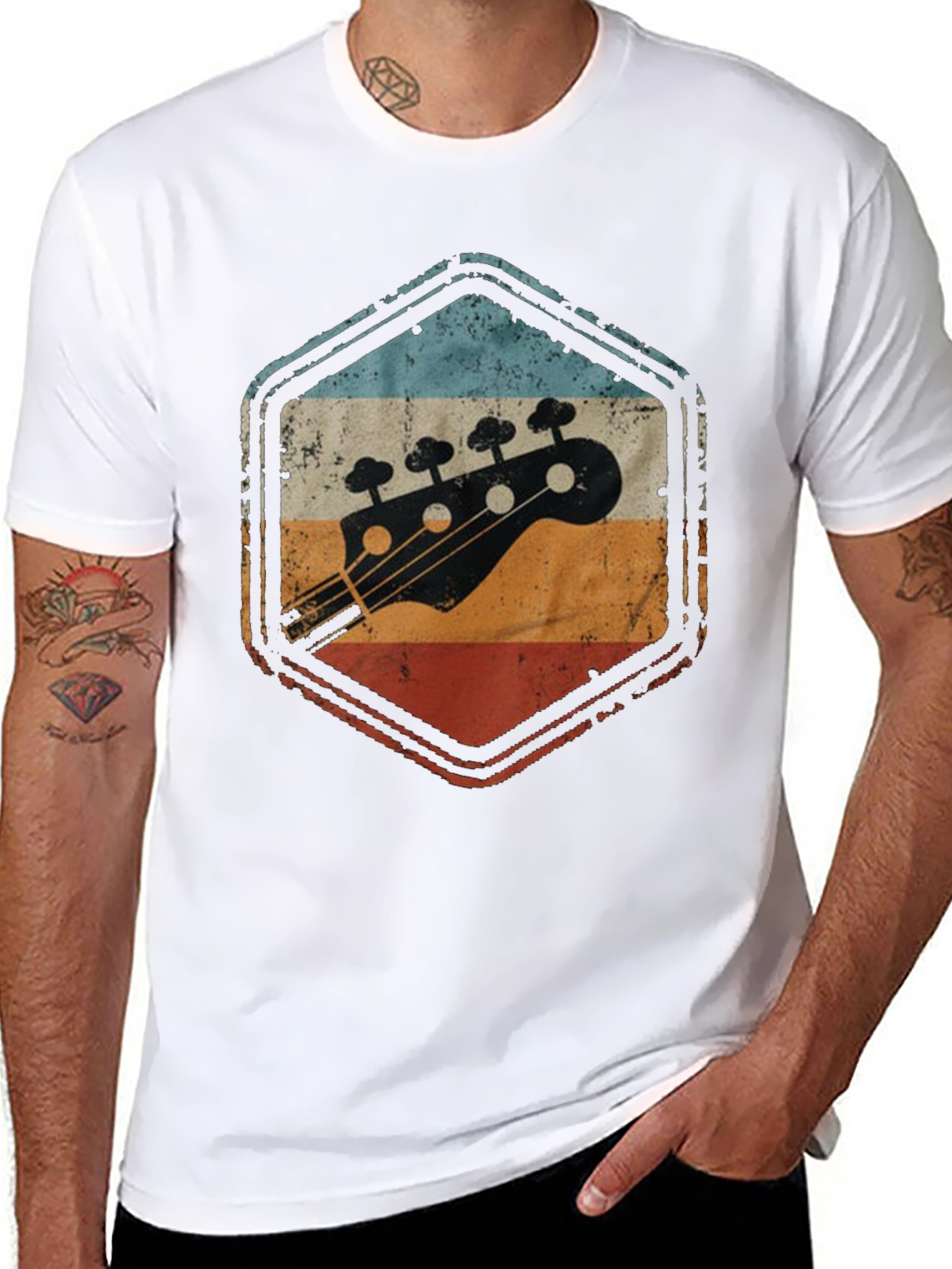 Black Retro Bass Guitar T-Shirt - Vintage Style view 8