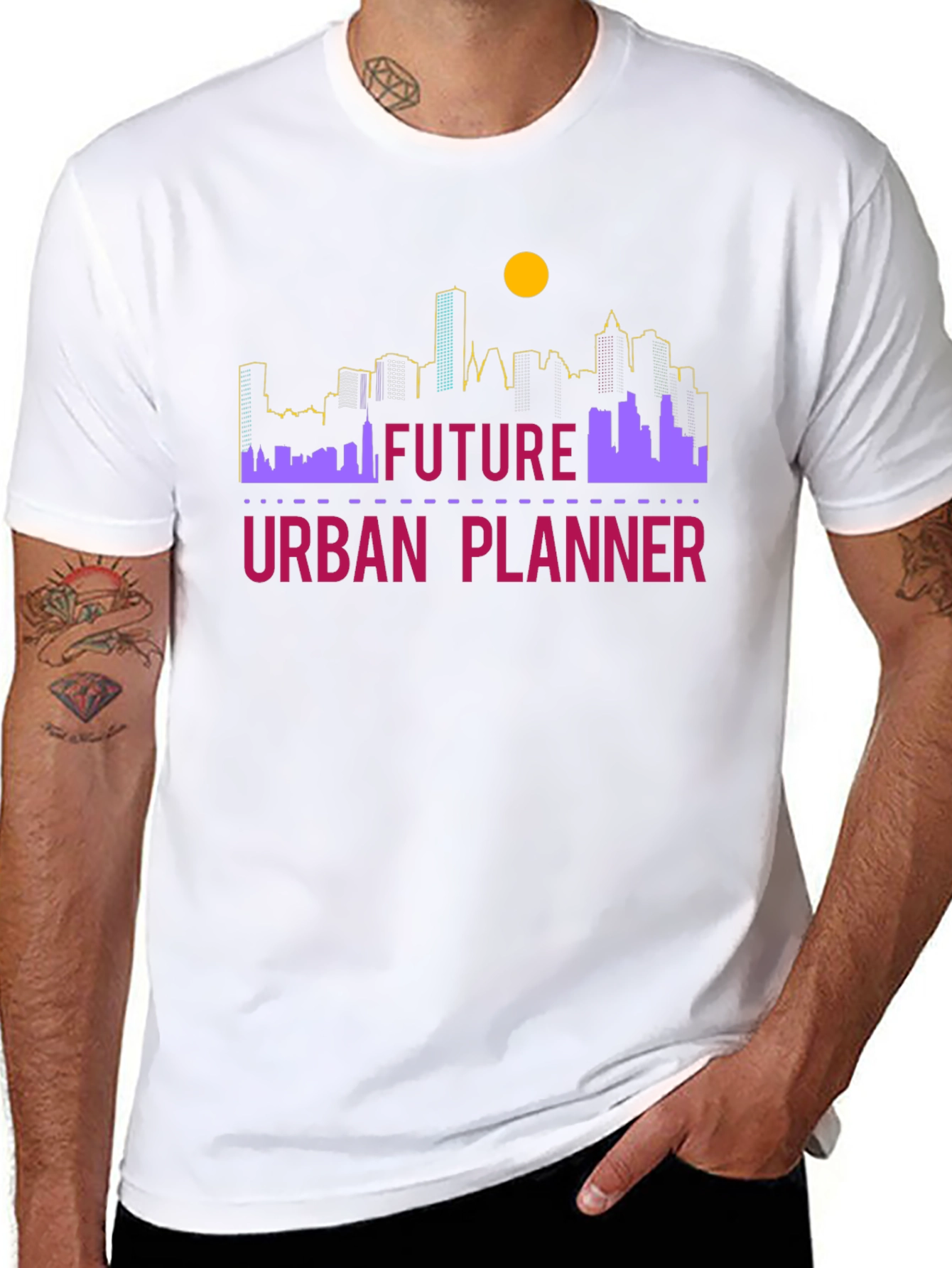Black Future Urban Planner T-Shirt - Skyline Design view 8