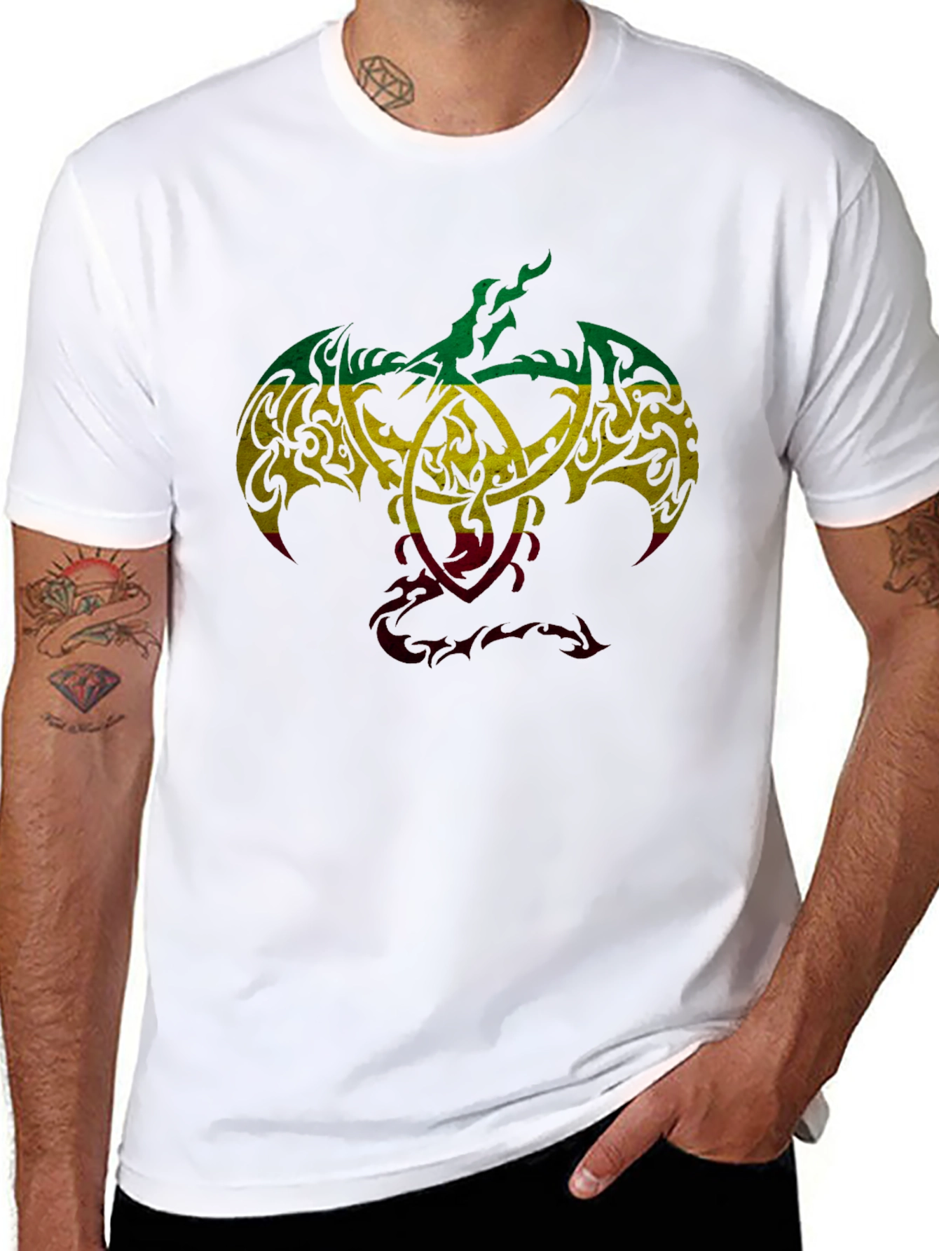 Black Rasta Tribal Dragon Graphic T-Shirt - Unique Design view 8