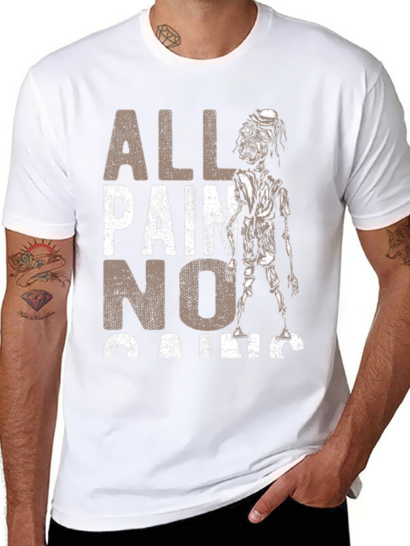 Black All Pain No Gains Zombie Graphic T-Shirt view 8