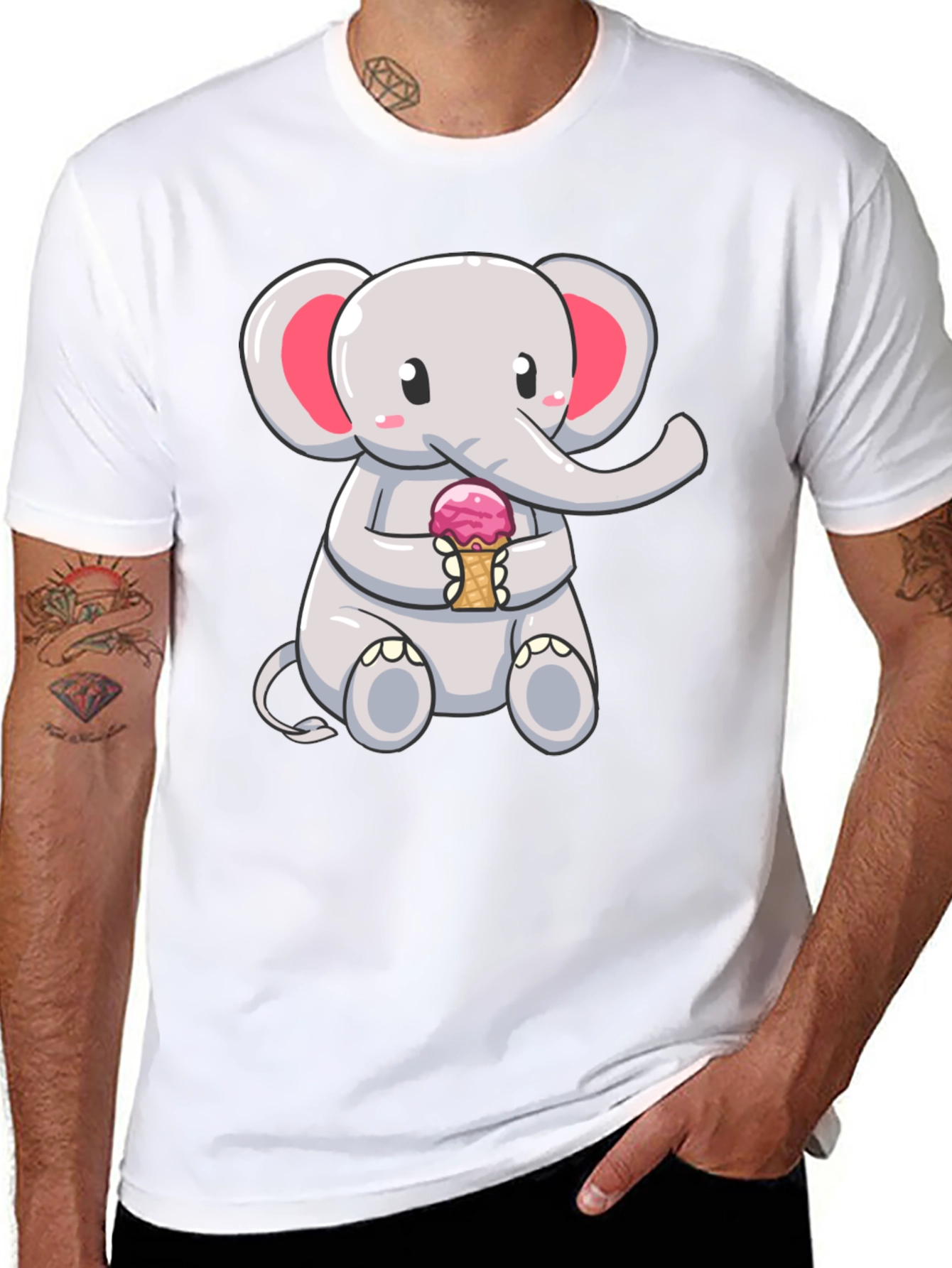 Black Cute Elephant Ice Cream T-Shirt view 8
