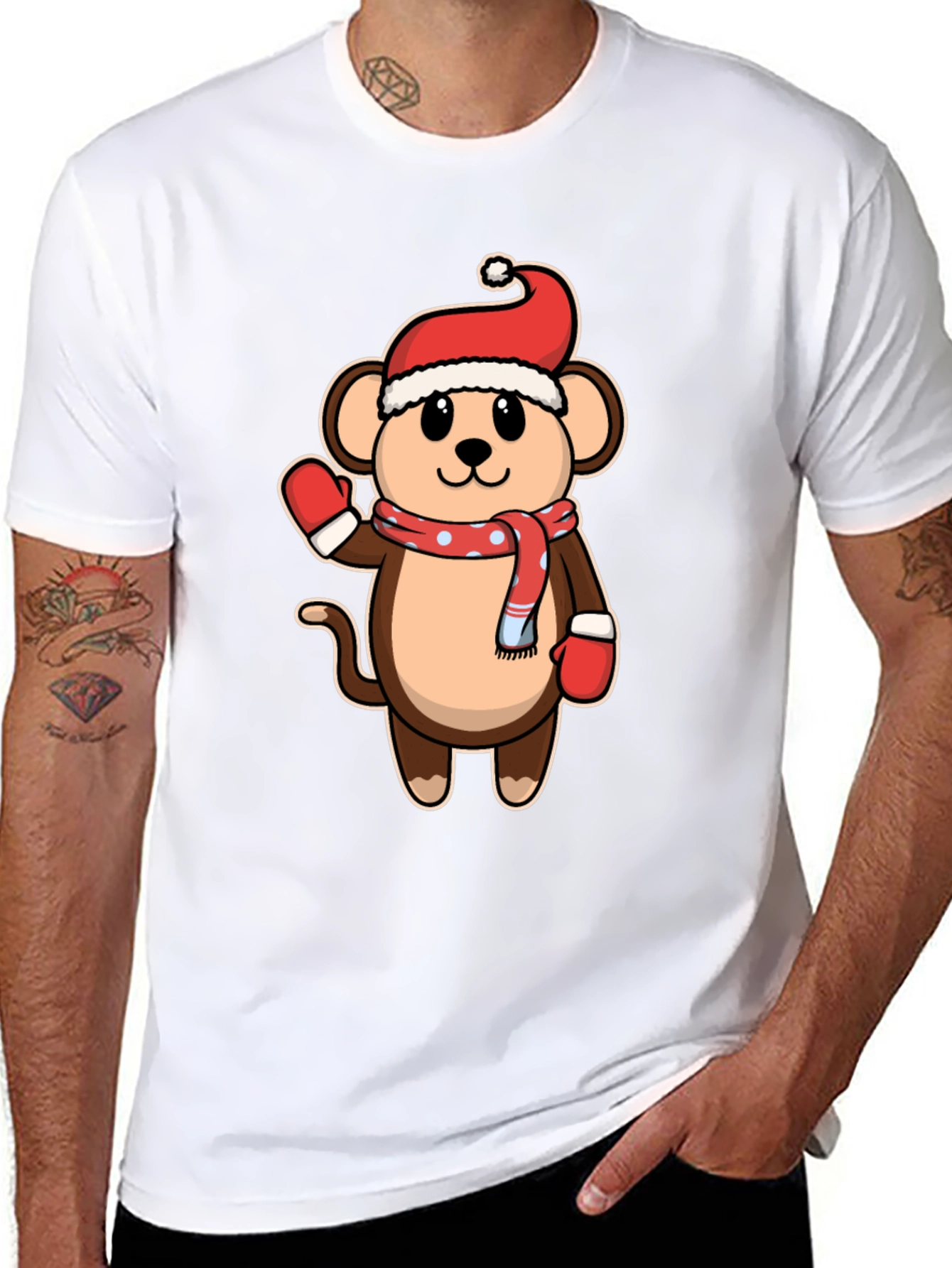 Black Festive Monkey T-Shirt - Holiday Cheer! view 8