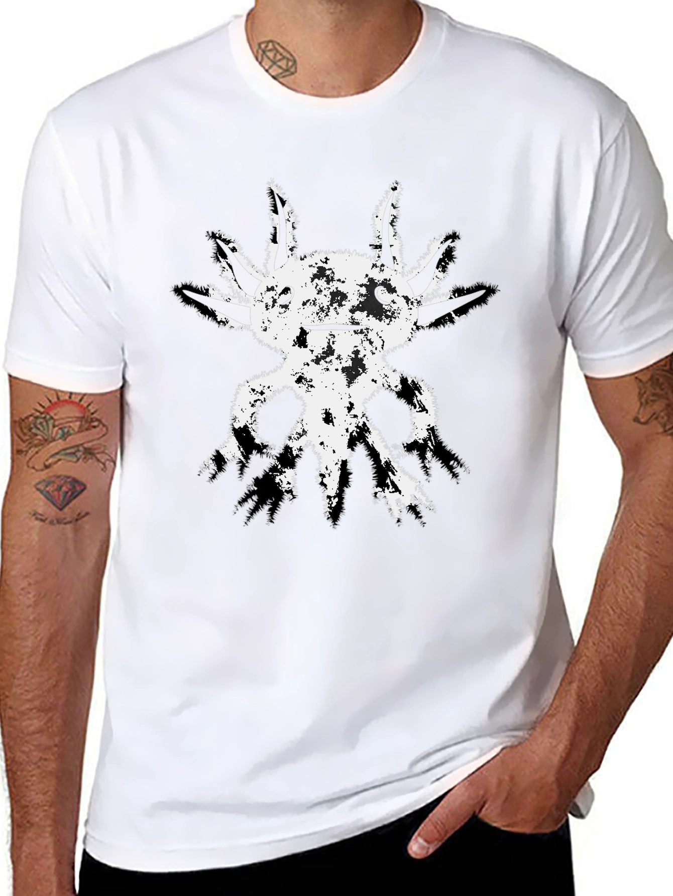 Black Axolotl Graphic Tee - Distressed Print Black T-Shirt view 8