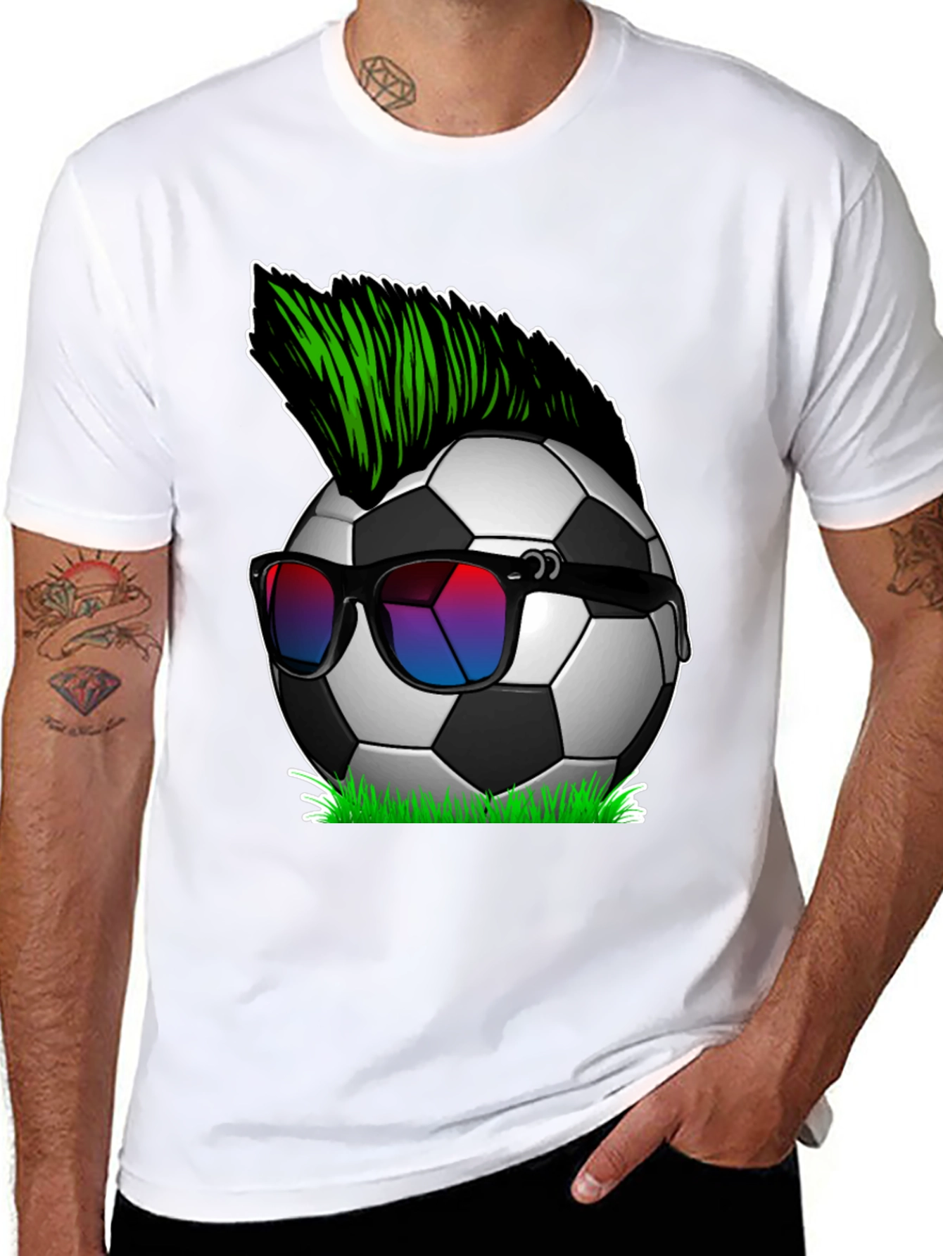 Black Soccer Ball Mohawk Graphic Tee - Cool & Unique! view 8