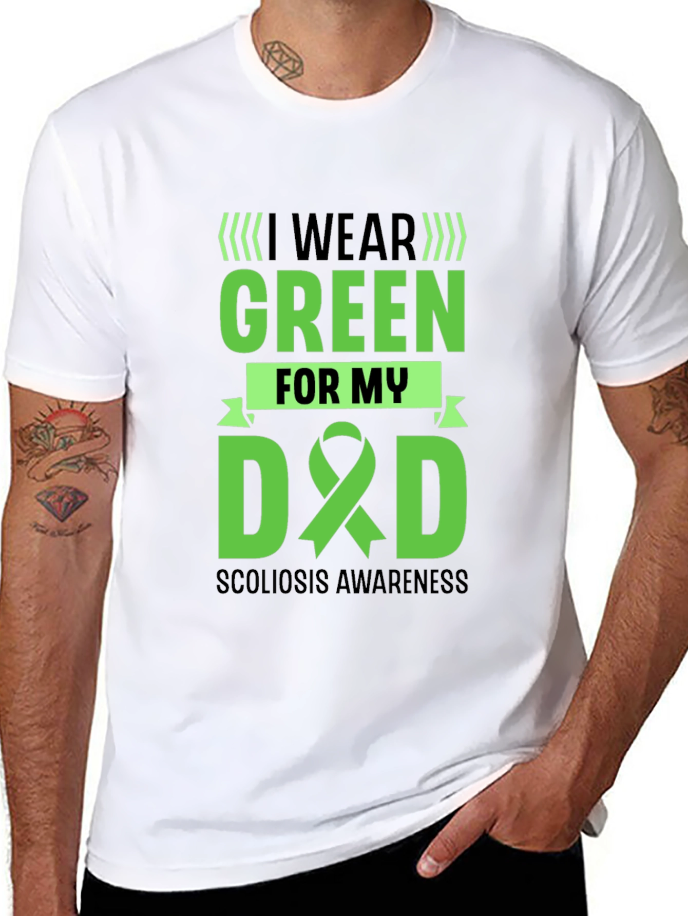 Black Scoliosis Awareness T-Shirt: I Wear Green for My Dad view 8