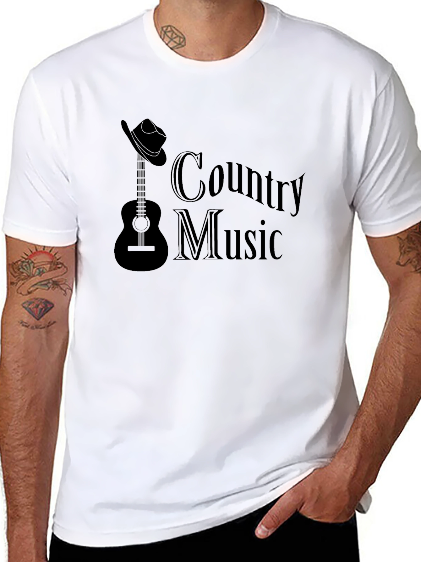 Black Country Music T-Shirt - Guitar and Cowboy Hat Design view 8