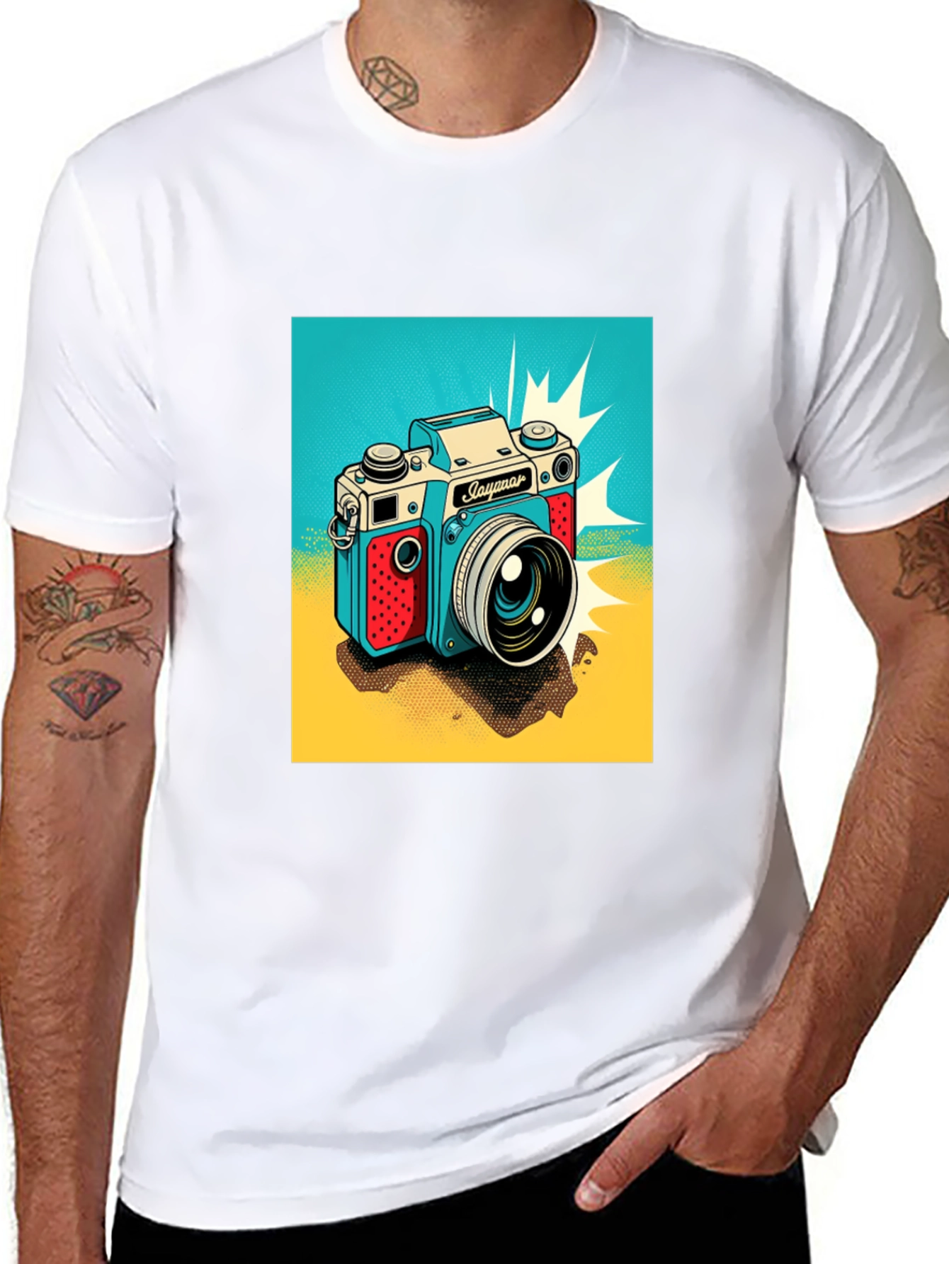Black Retro Camera Graphic Tee - Black Cotton T-Shirt view 8