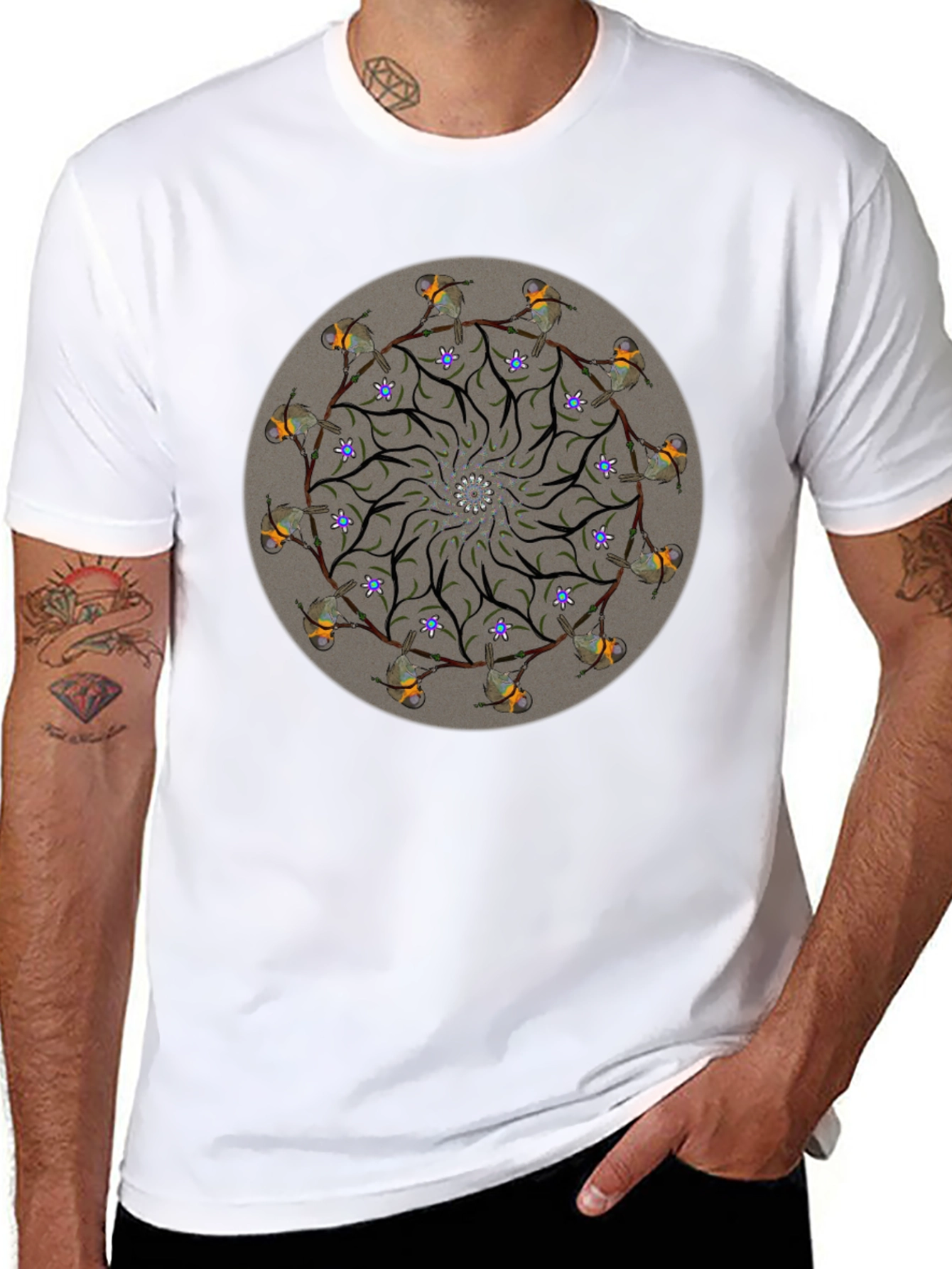 Black Bird Mandala Graphic Tee - Unique Nature Design view 8
