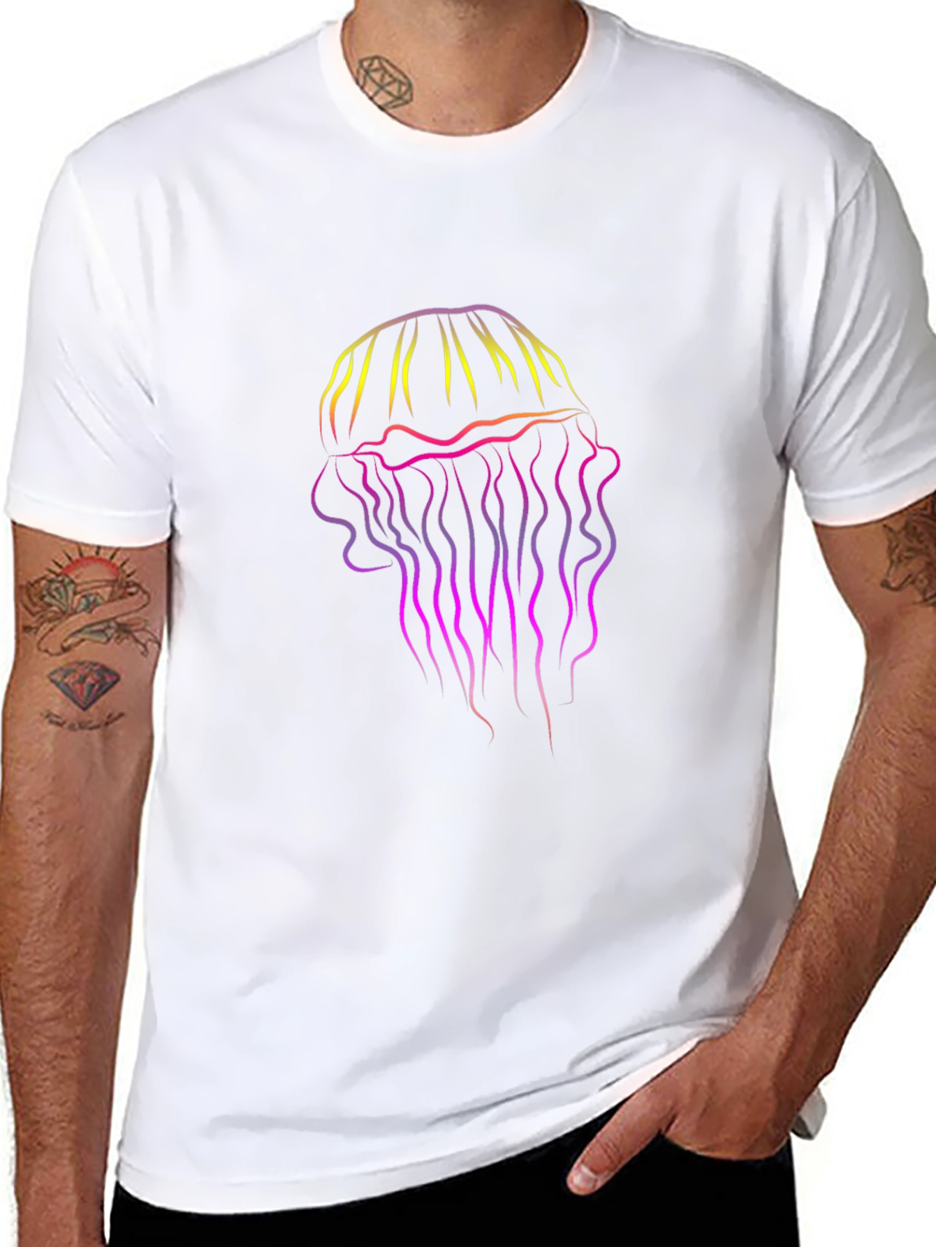 Black Gradient Jellyfish Graphic Tee - Black Cotton T-Shirt view 8