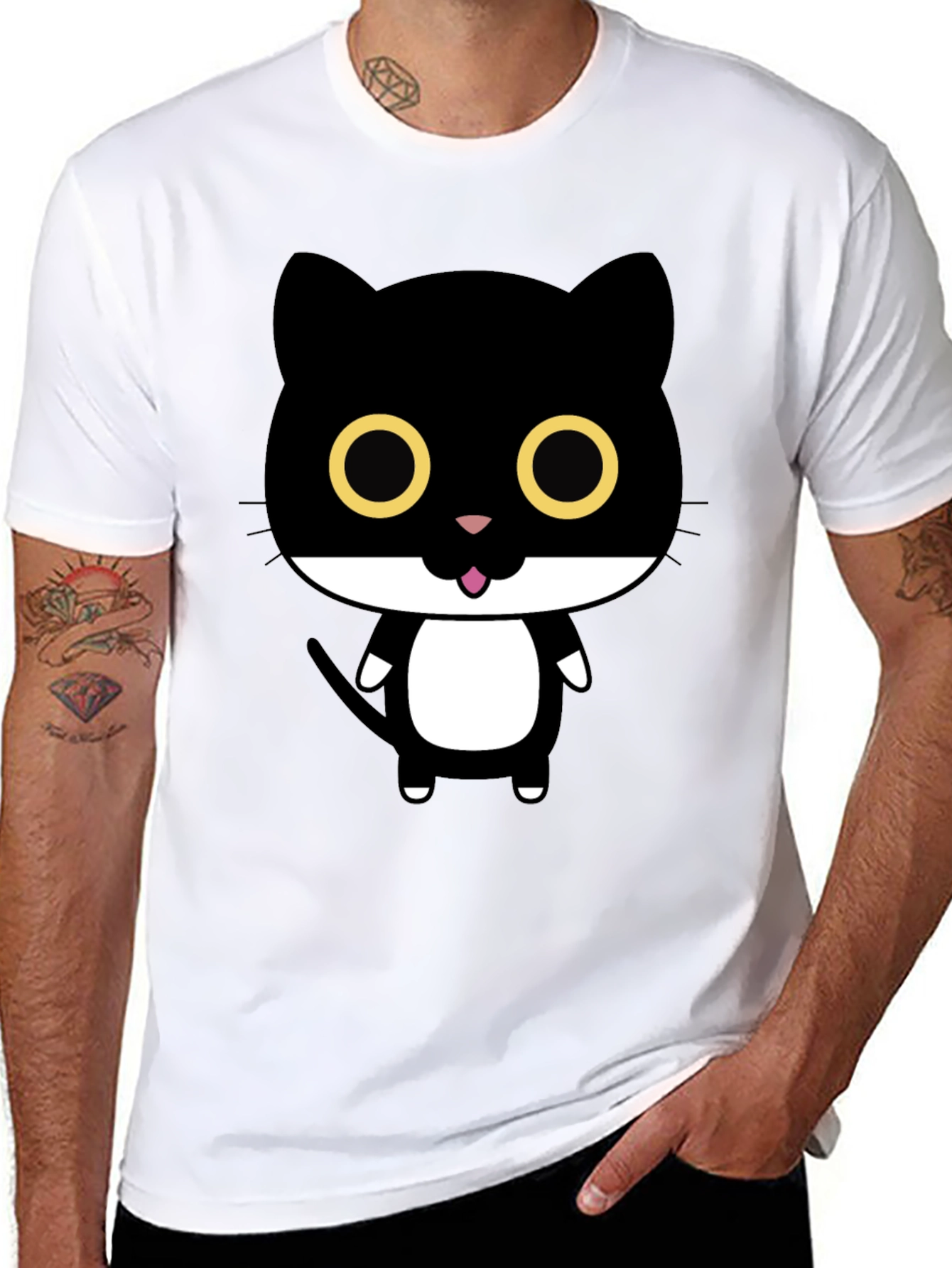 Black Cute Cartoon Black Cat Graphic T-Shirt view 8
