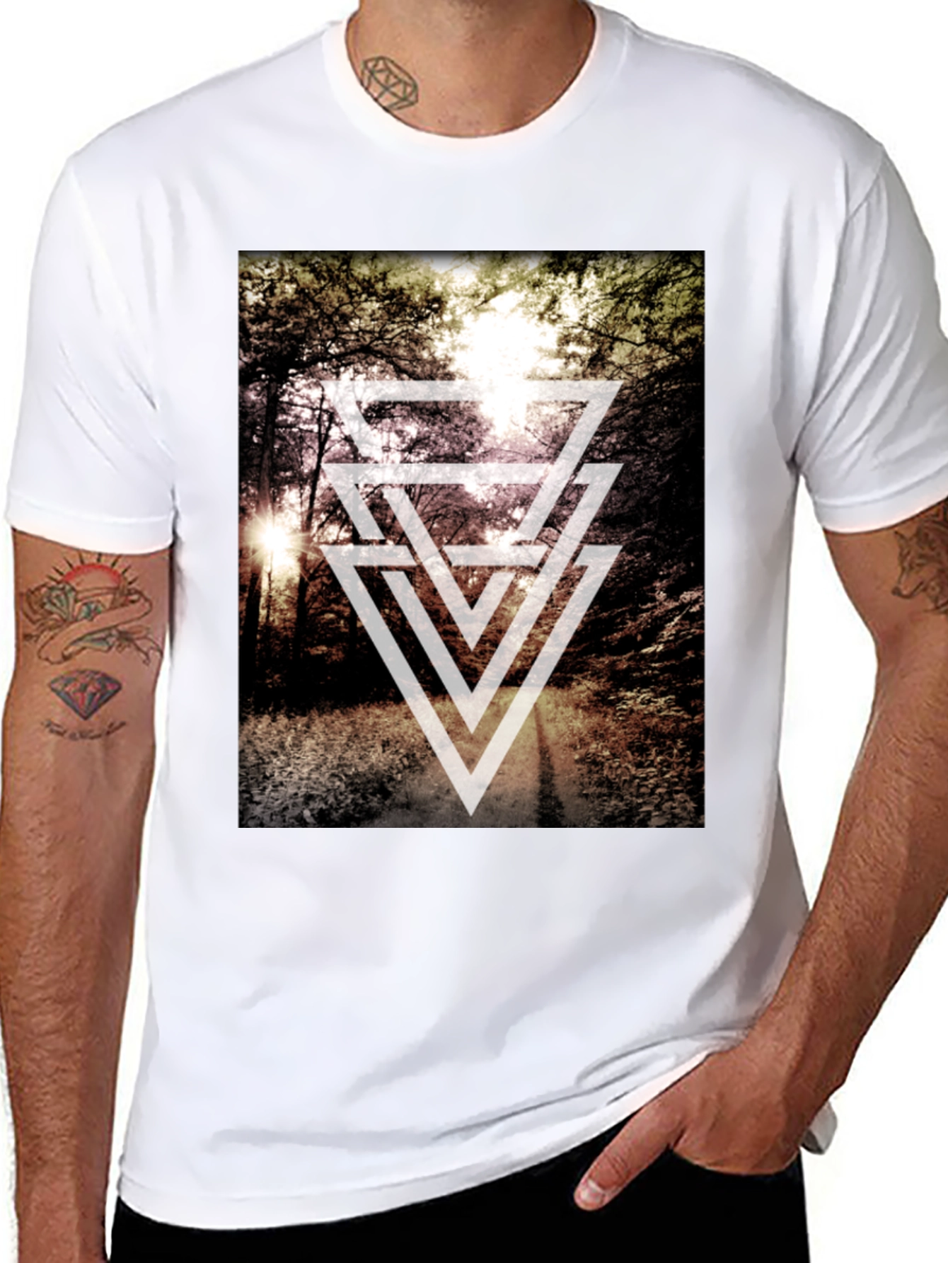 Black Geometric Forest Print T-Shirt - Modern Style view 8