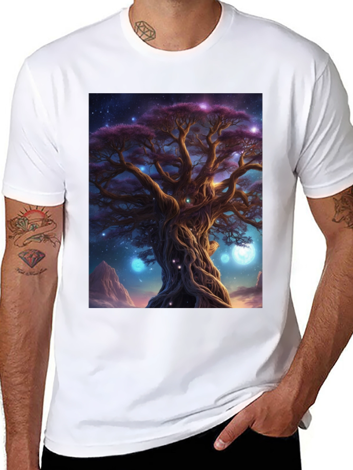 Black Mystic Tree Graphic Tee - Black Cotton Blend view 8