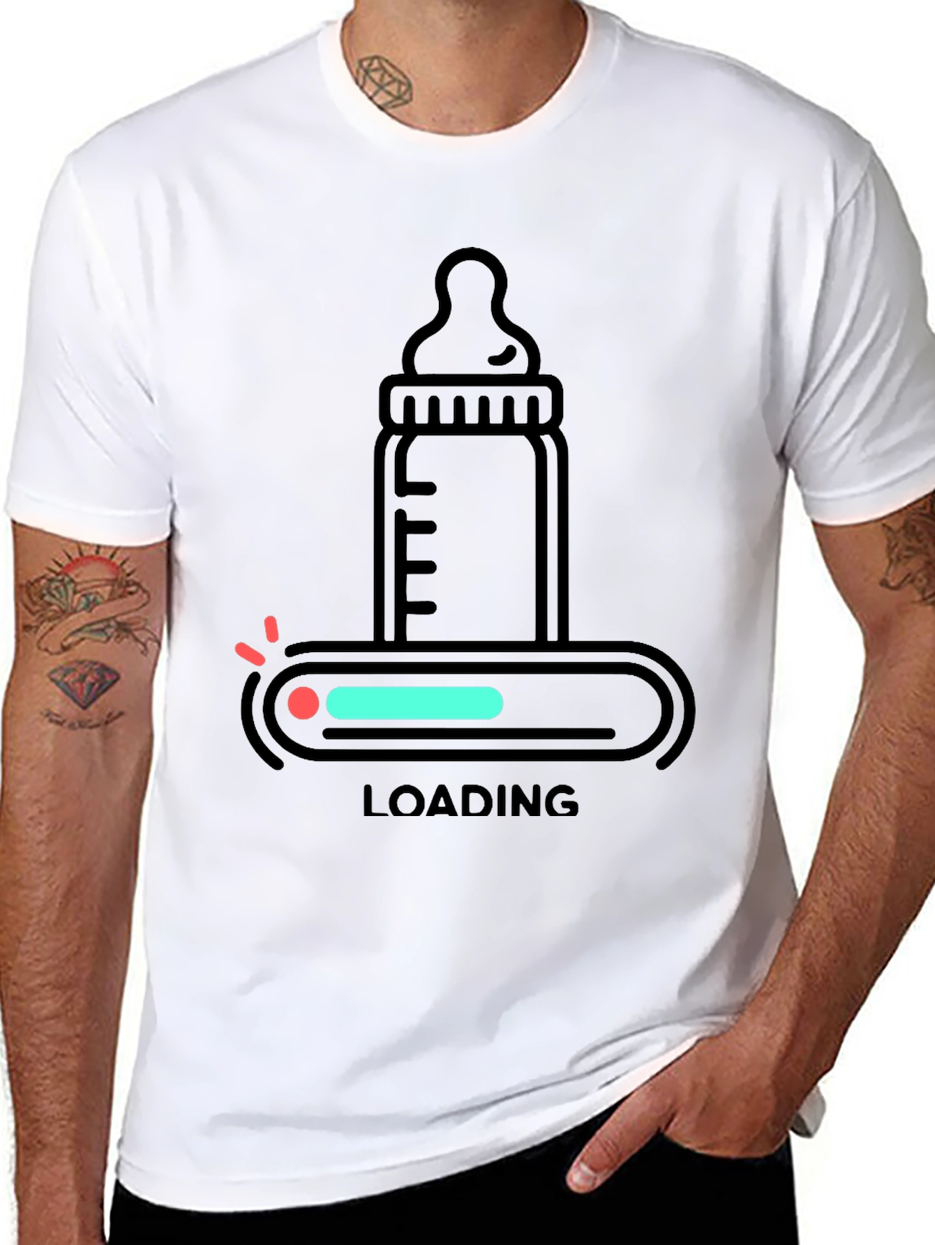 Black Baby Bottle Loading T-Shirt - New Parent Apparel view 8