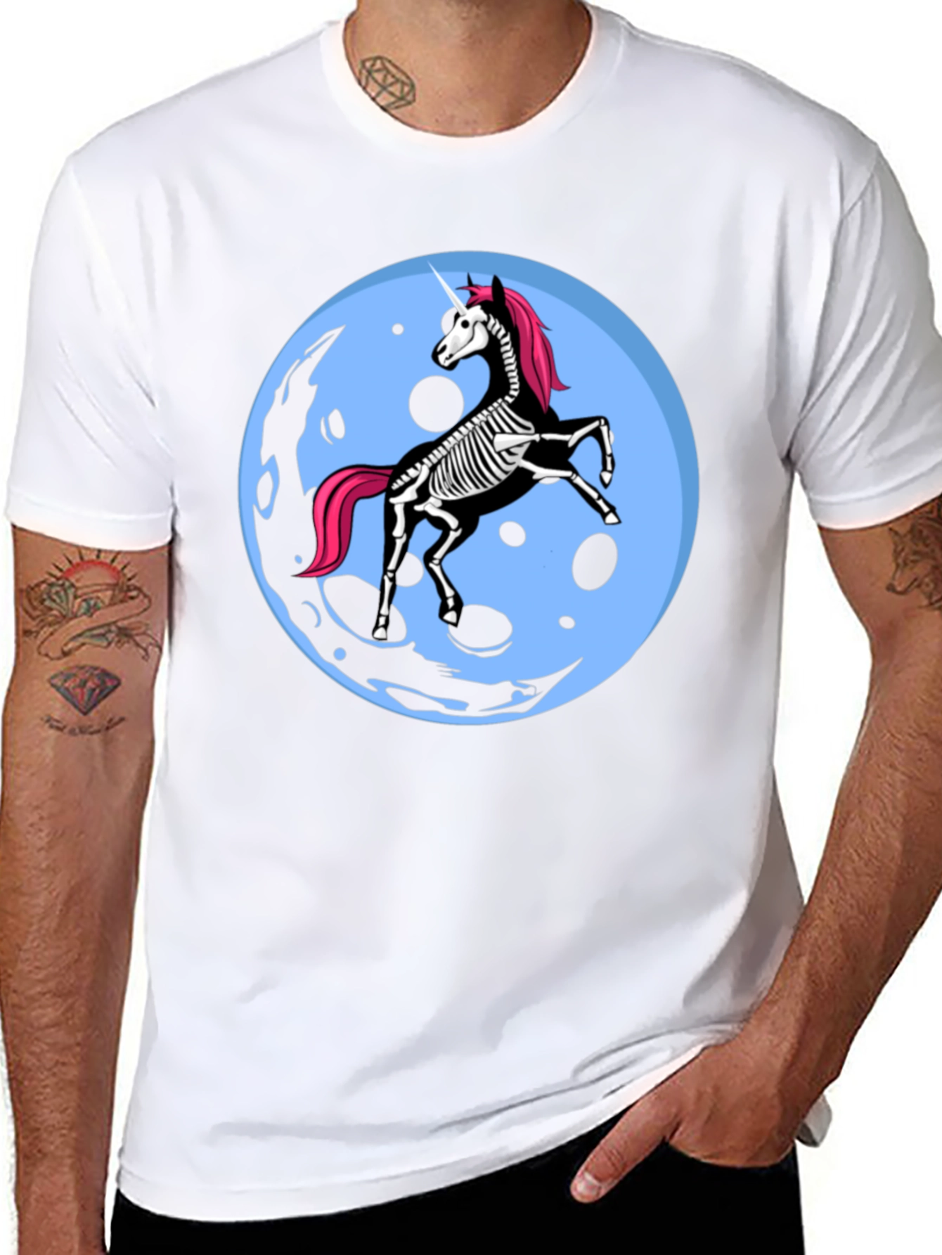 Unicorn Skeleton Moon Graphic T-Shirt - 8
