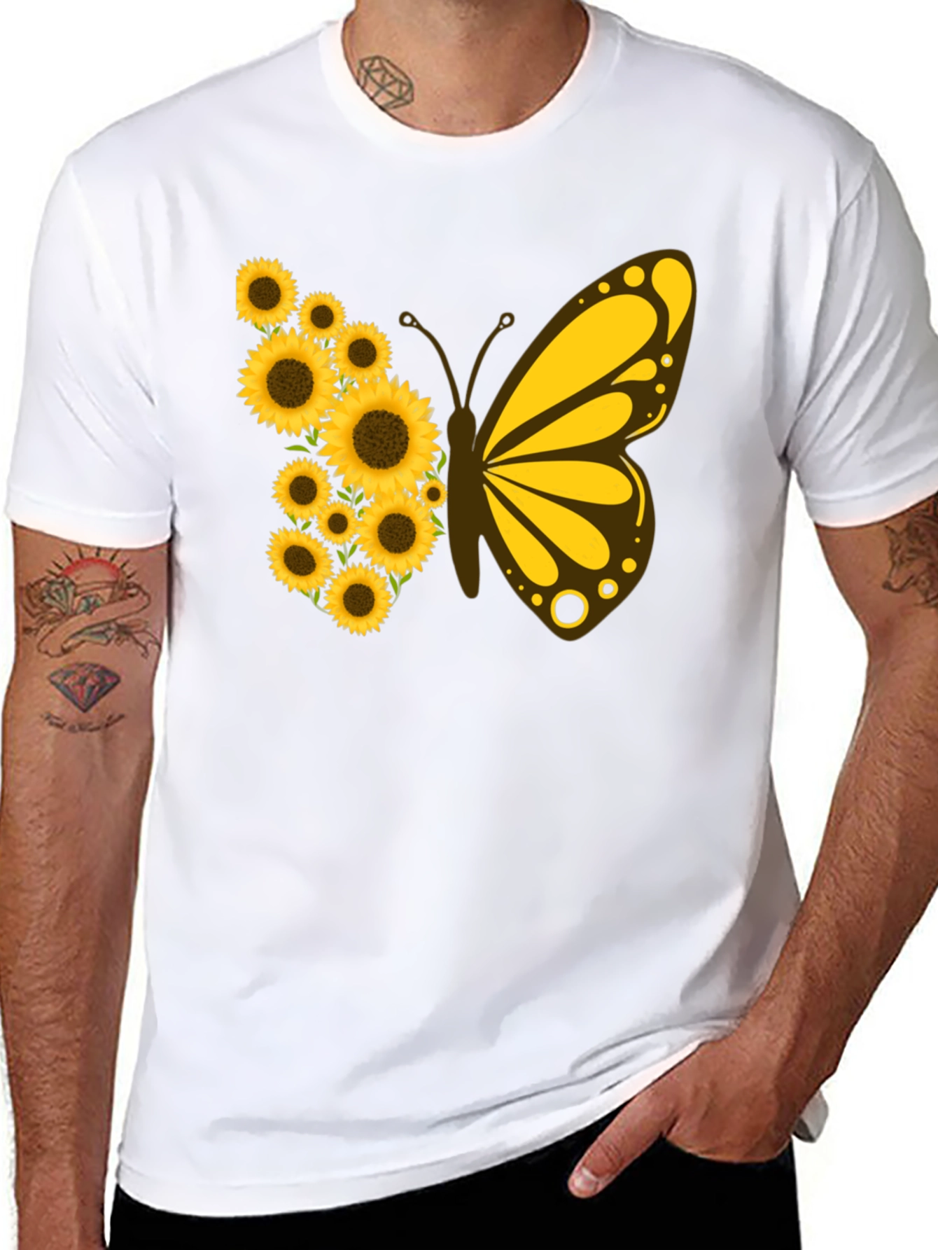 Black Sunflower Butterfly Graphic Tee view 8
