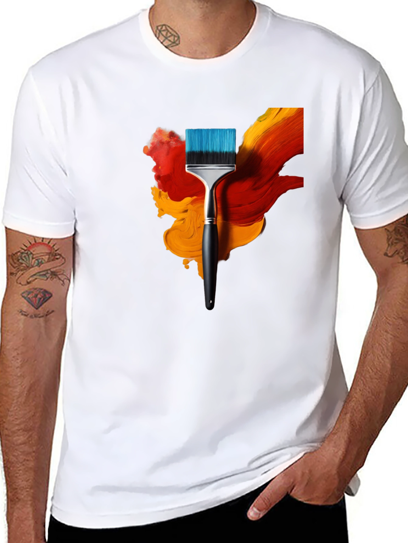 Black Abstract Paintbrush Graphic Tee - Artistic Design view 8