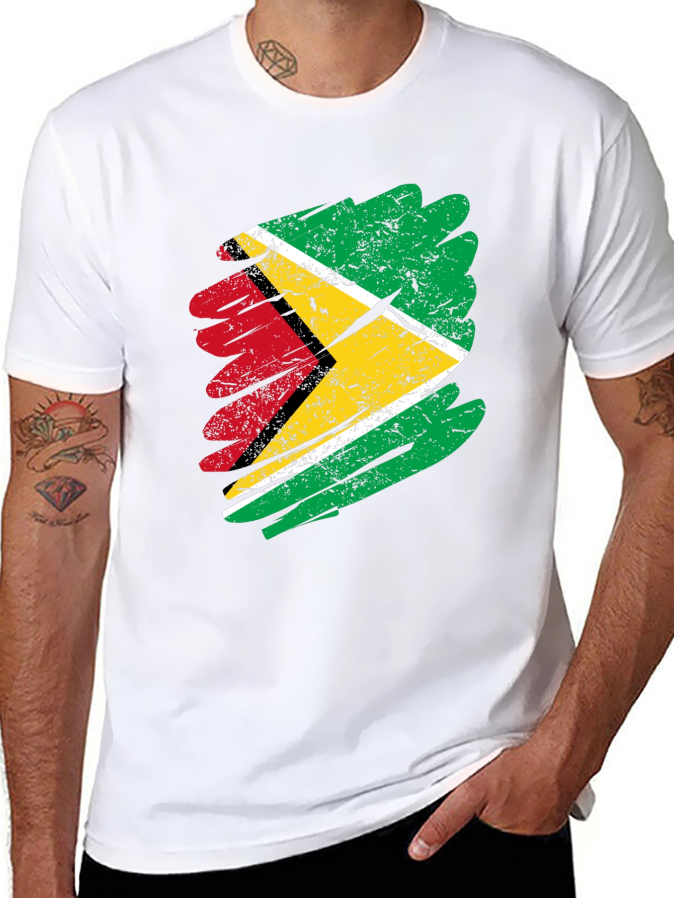 Black Guyana Flag Brush Stroke Men's Black T-Shirt view 8